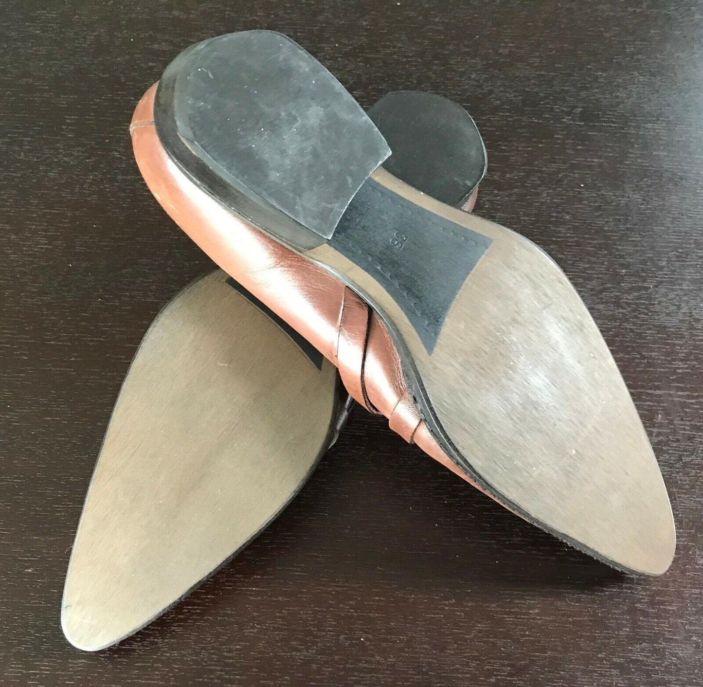 IRONY Brown Leather Pointy Toe Shoes w Strap & Buckle Detailing Ladies Size 36