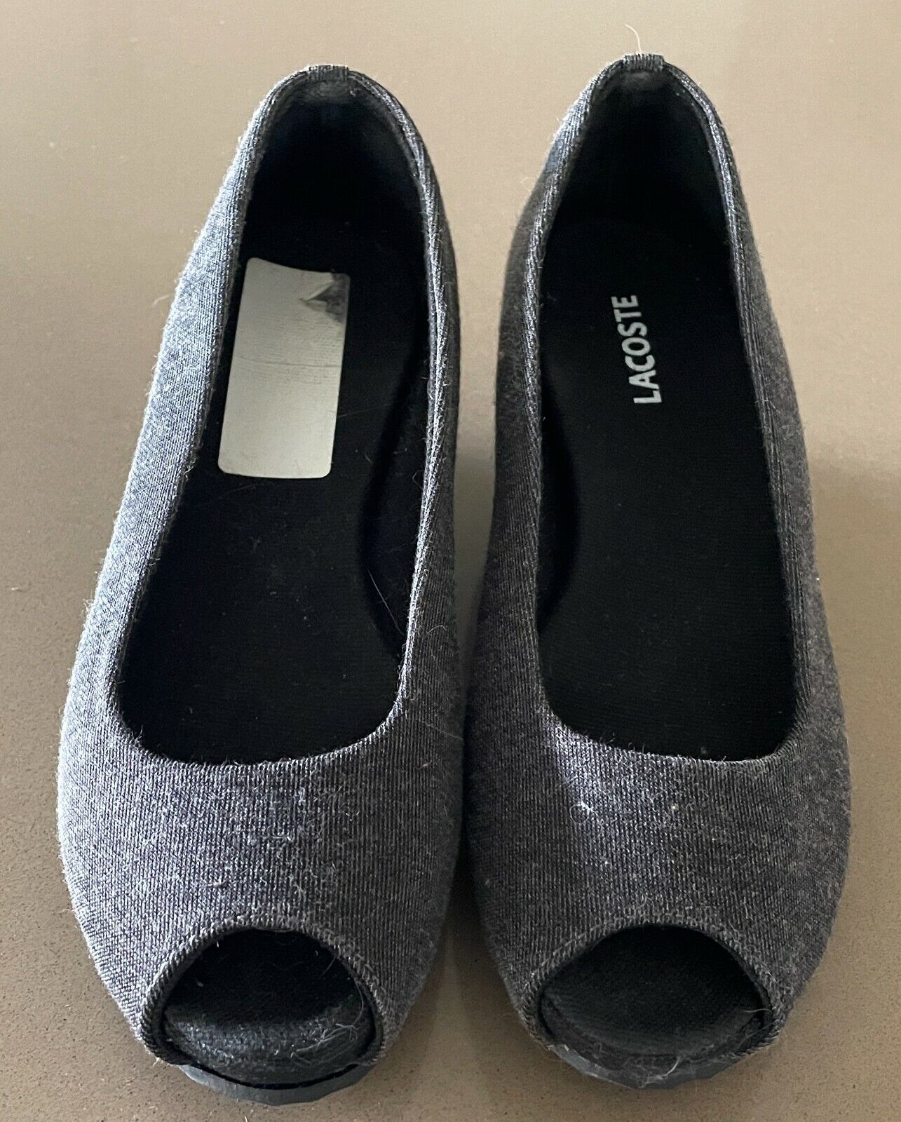 LACOSTE Shoes Wedge Heel Open Toe Charcoal Grey Fabric Ladies Sz UK 4 EU 37 US 6