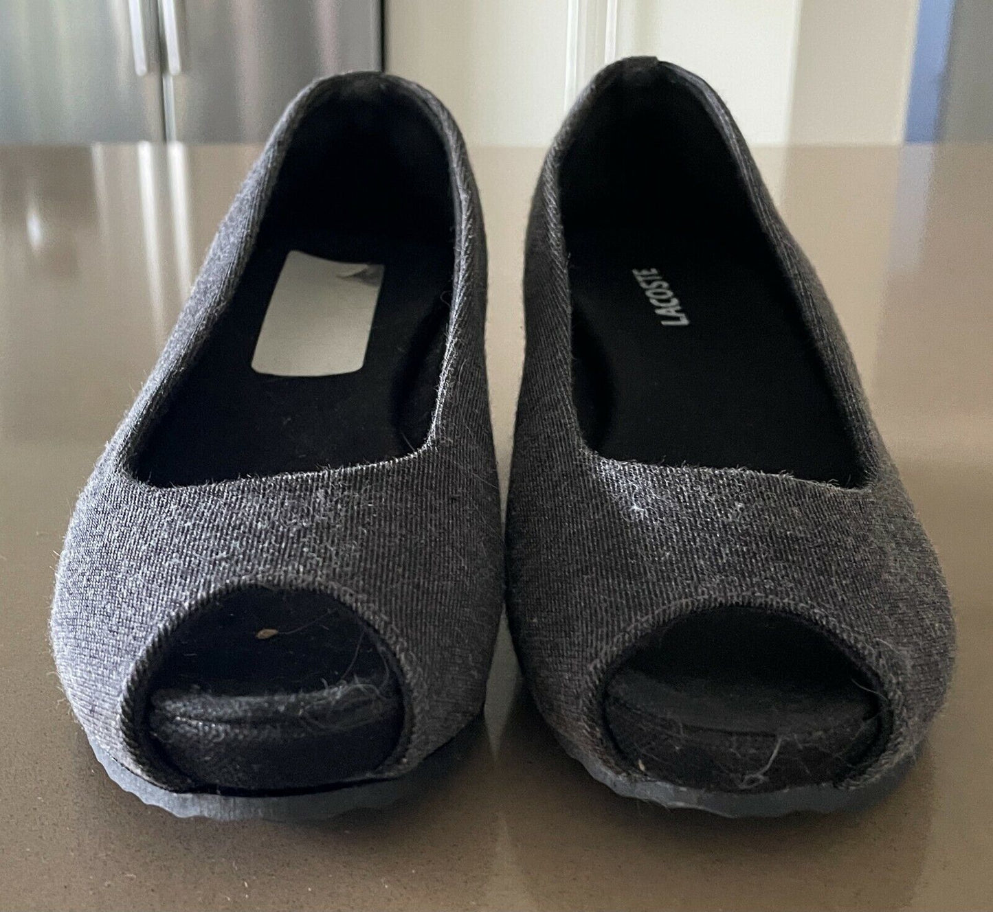 LACOSTE Shoes Wedge Heel Open Toe Charcoal Grey Fabric Ladies Sz UK 4 EU 37 US 6