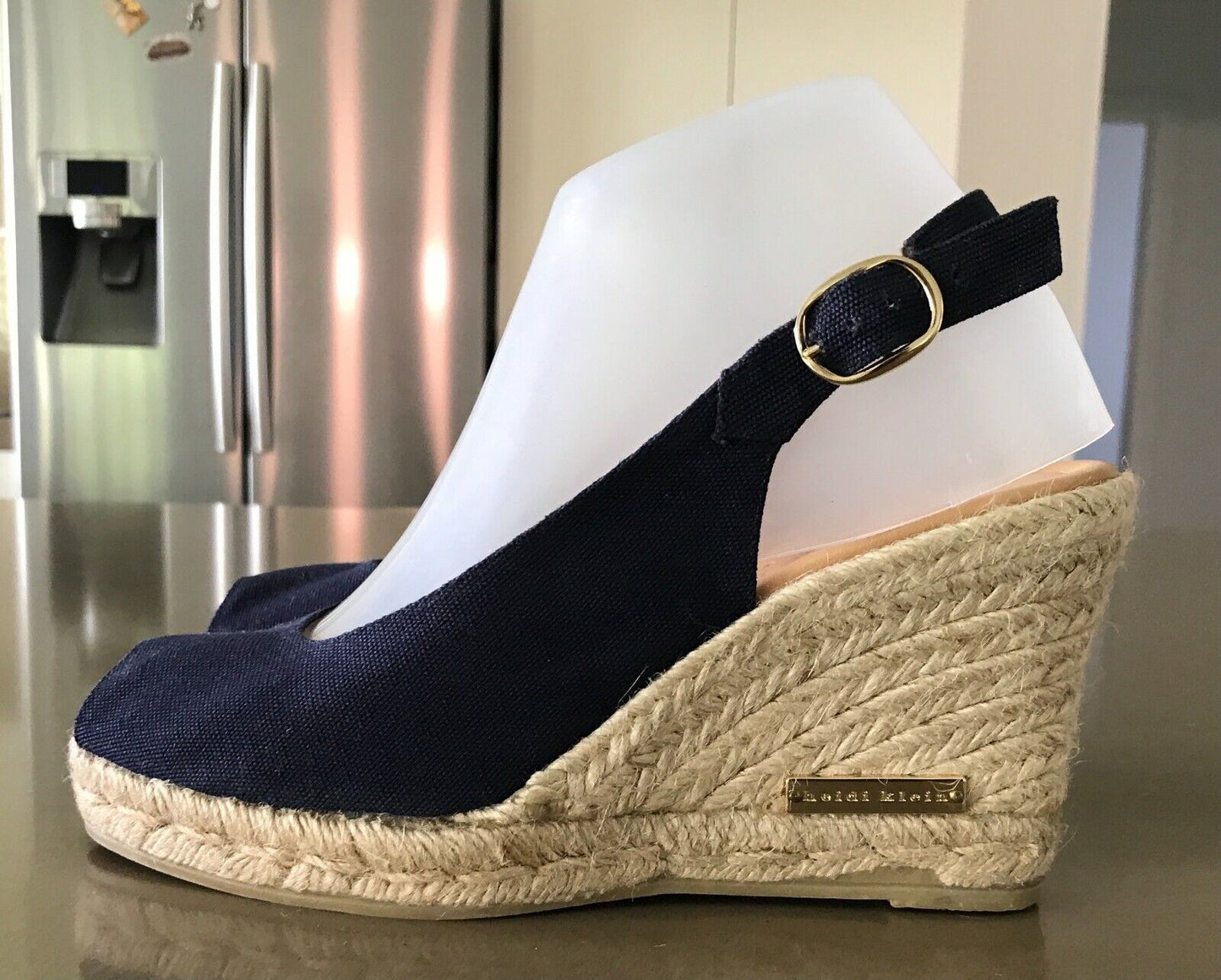 HEIDI KLEIN Wedges Navy Open Toe Espadrille Shoes Slingback Ladies Size 37 & 38
