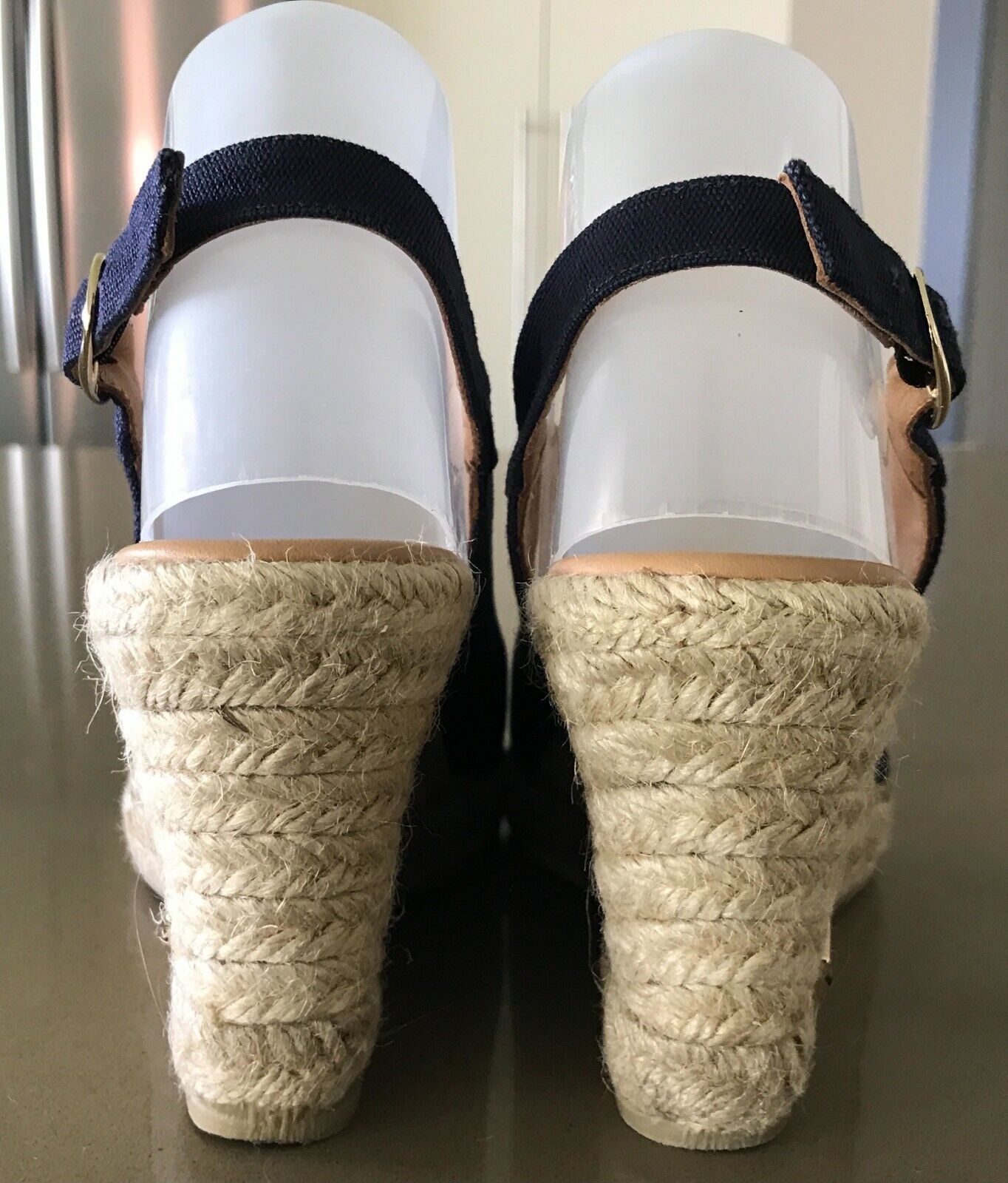 HEIDI KLEIN Wedges Navy Open Toe Espadrille Shoes Slingback Ladies Size 37 & 38