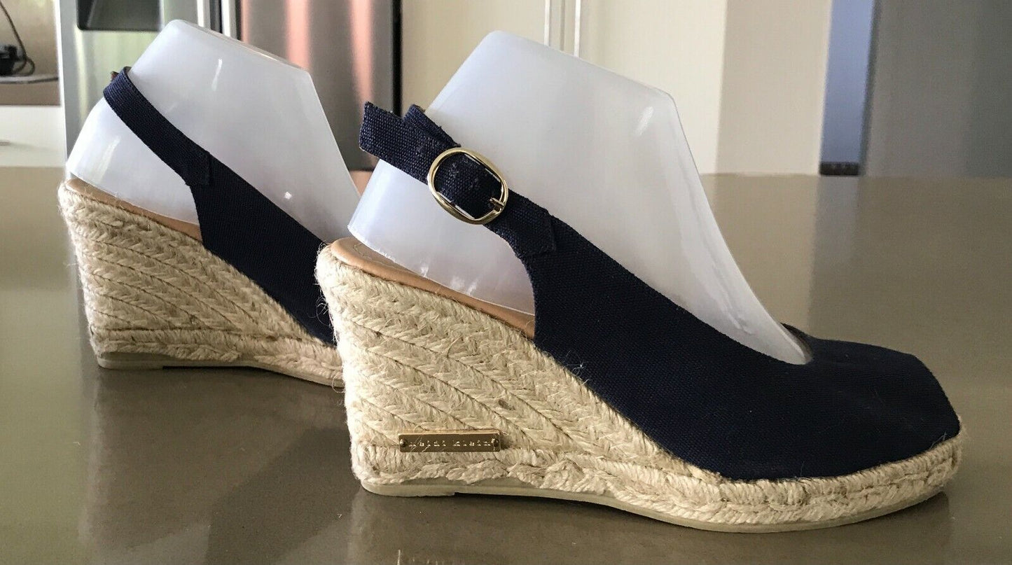 HEIDI KLEIN Wedges Navy Open Toe Espadrille Shoes Slingback Ladies Size 37 & 38