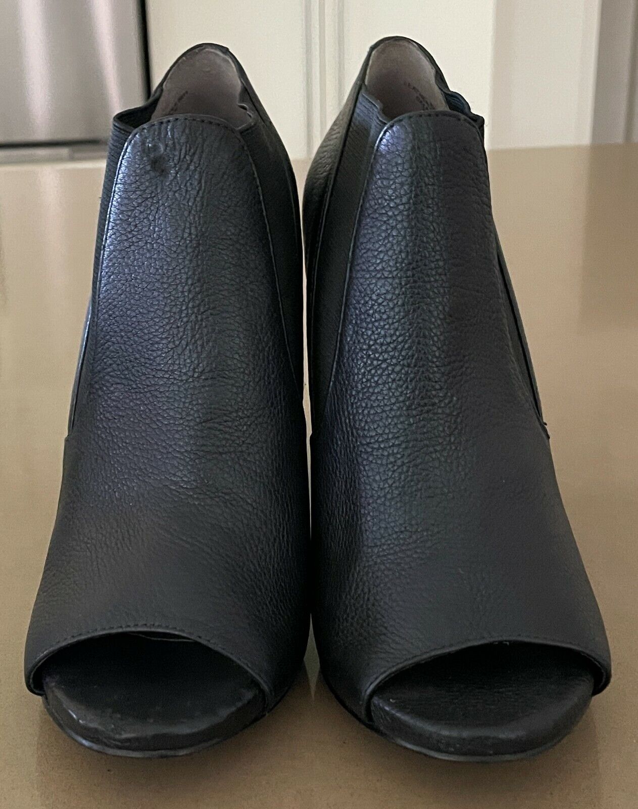 NINE WEST "Hoppy" Block Heel Booties Black Leather Open Toes Shoes Ladies Size 8