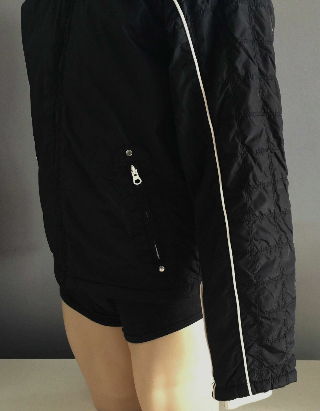 Mens INDUSTRIE Quilted Bomber Jacket Black & Cream Trim Size M