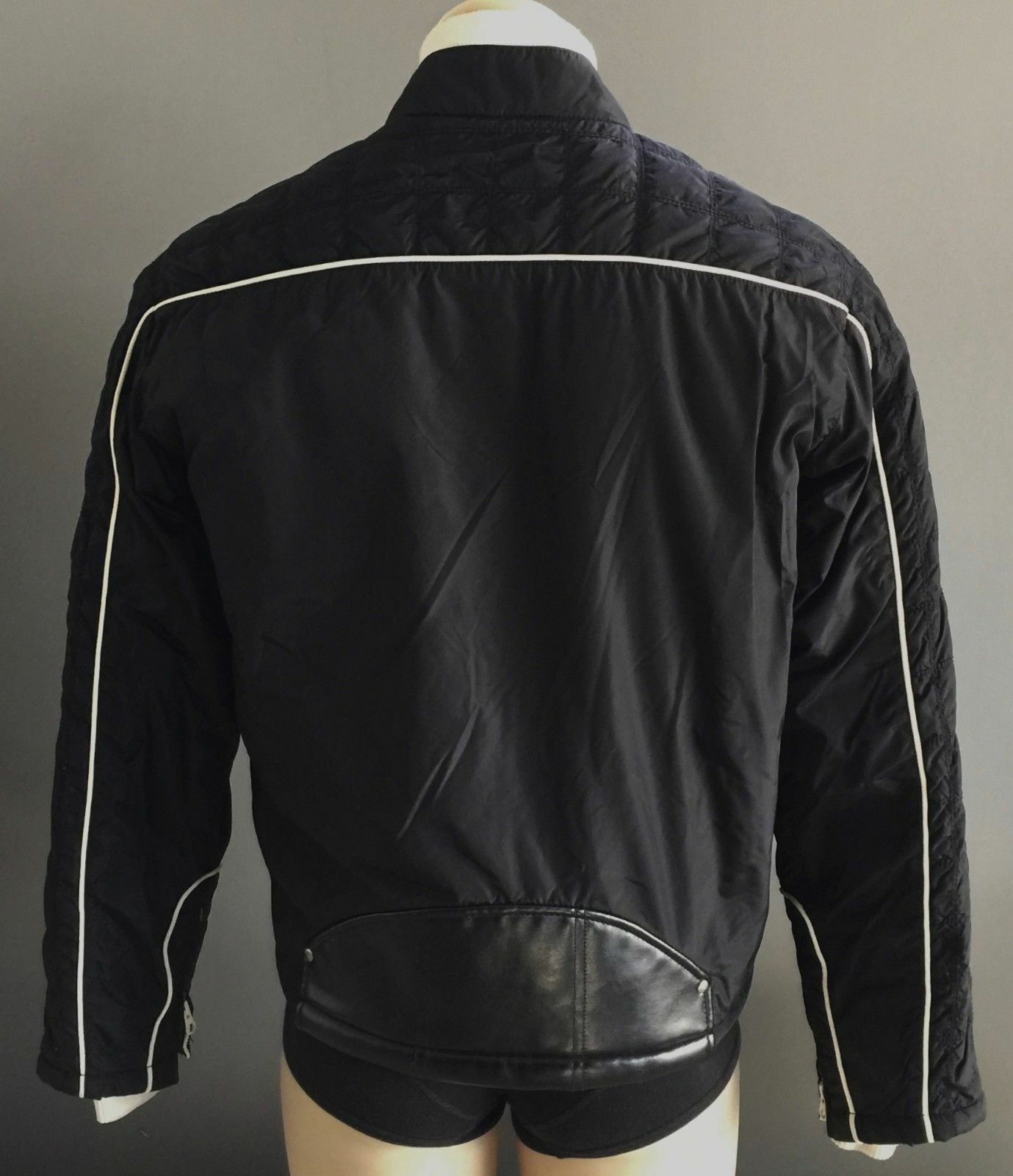 Mens INDUSTRIE Quilted Bomber Jacket Black & Cream Trim Size M