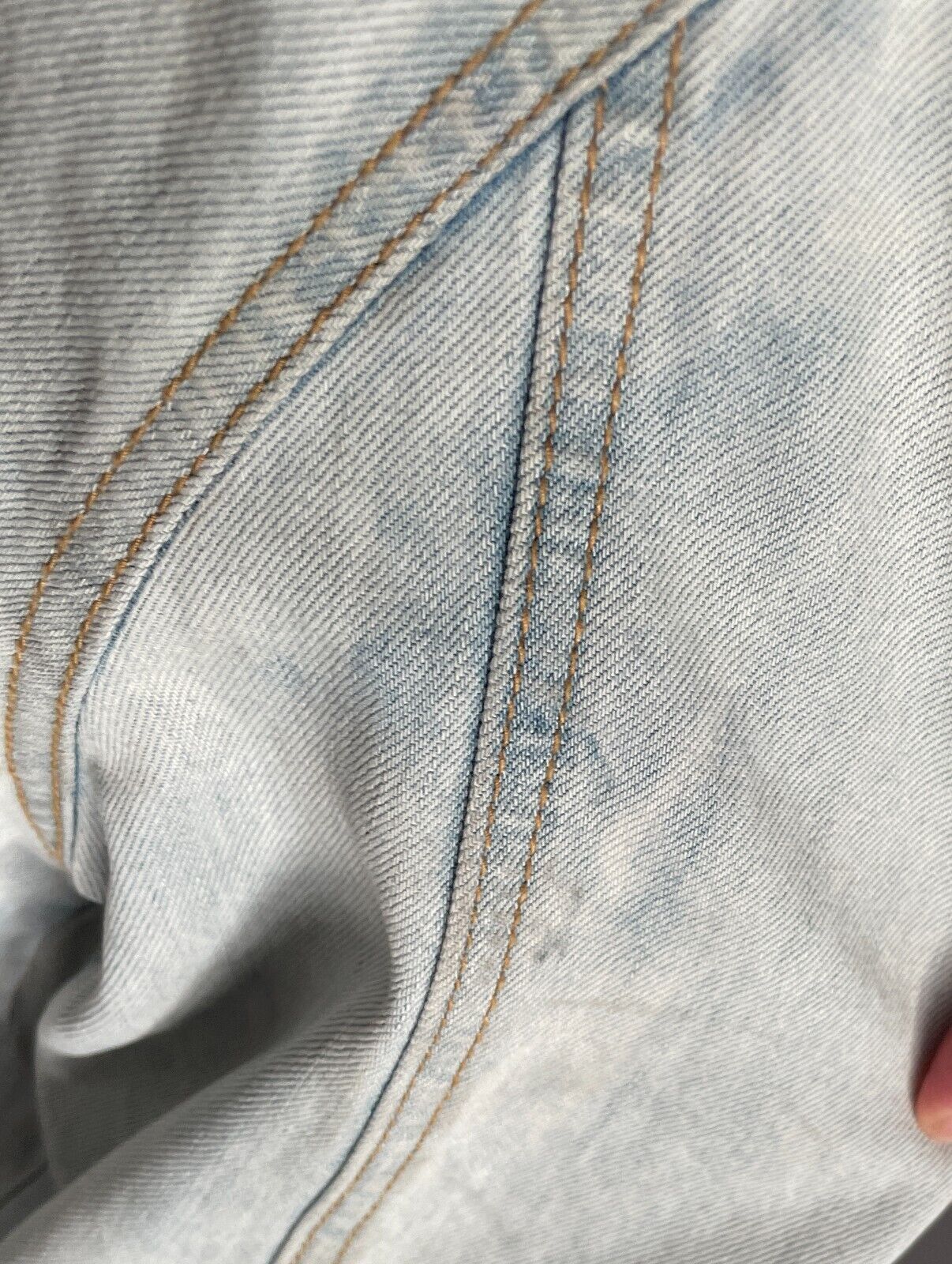 Mens Denim Jacket PARK Sherpa Faded Blue Lined Long Sleeve Size L Super Warm