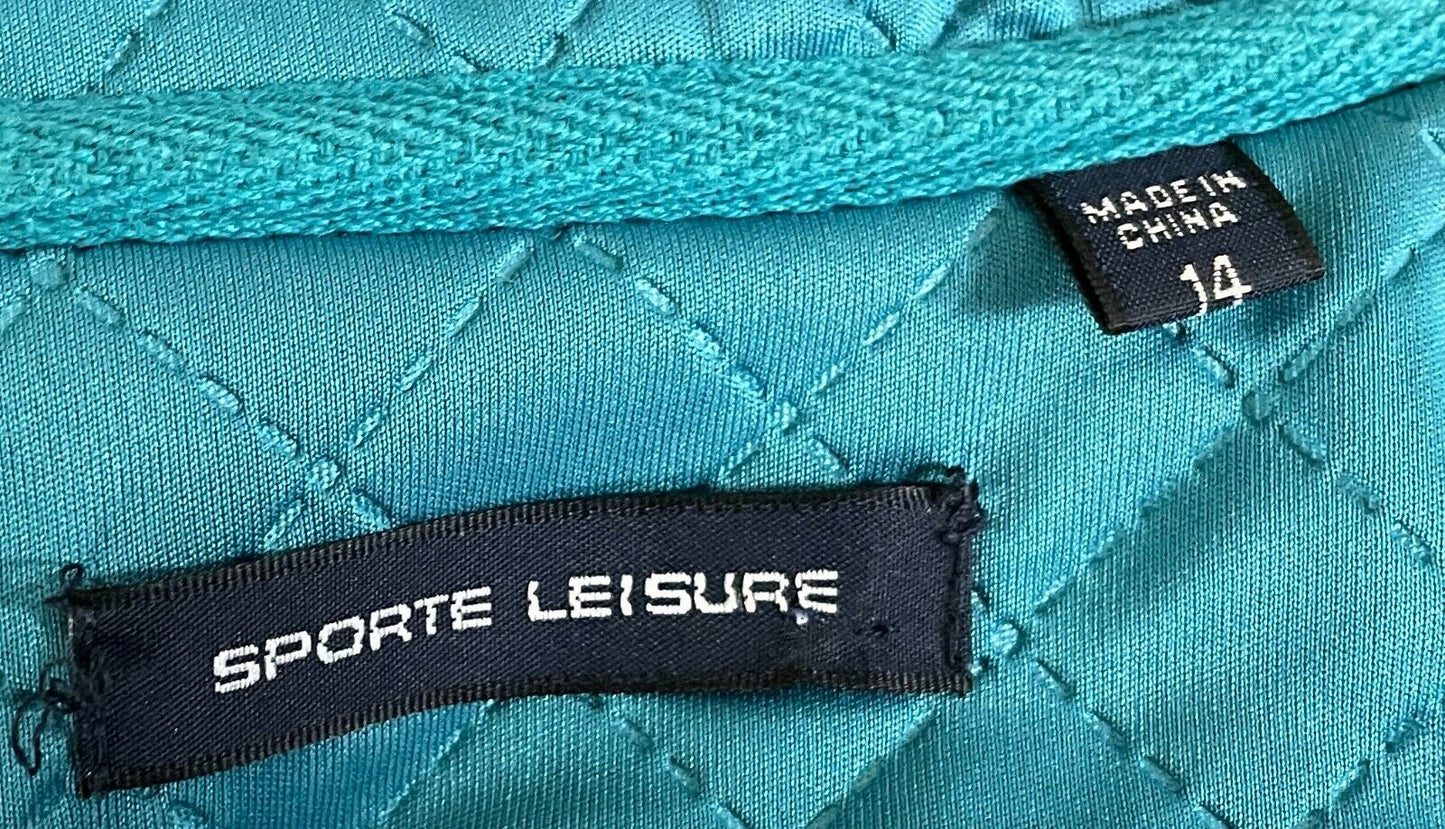 SPORTE LEISURE Quilted Jacket Aqua High Collar Zip Through Long Sleeve Sz 14 Gym