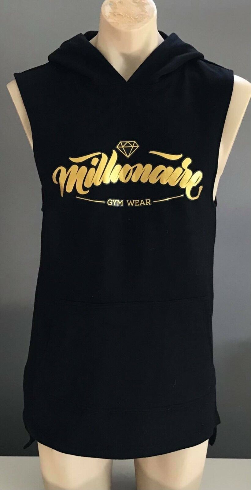 MILLIONAIRE GYMWEAR Sleeveless Hoodie Black & Gold OG Classic Mens Size S Sports