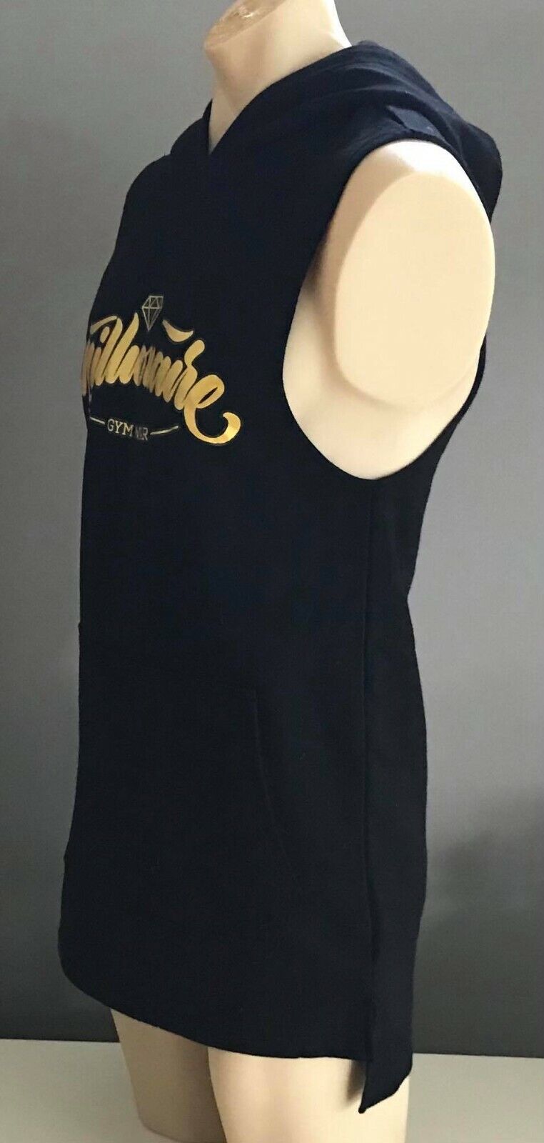MILLIONAIRE GYMWEAR Sleeveless Hoodie Black & Gold OG Classic Mens Size S Sports