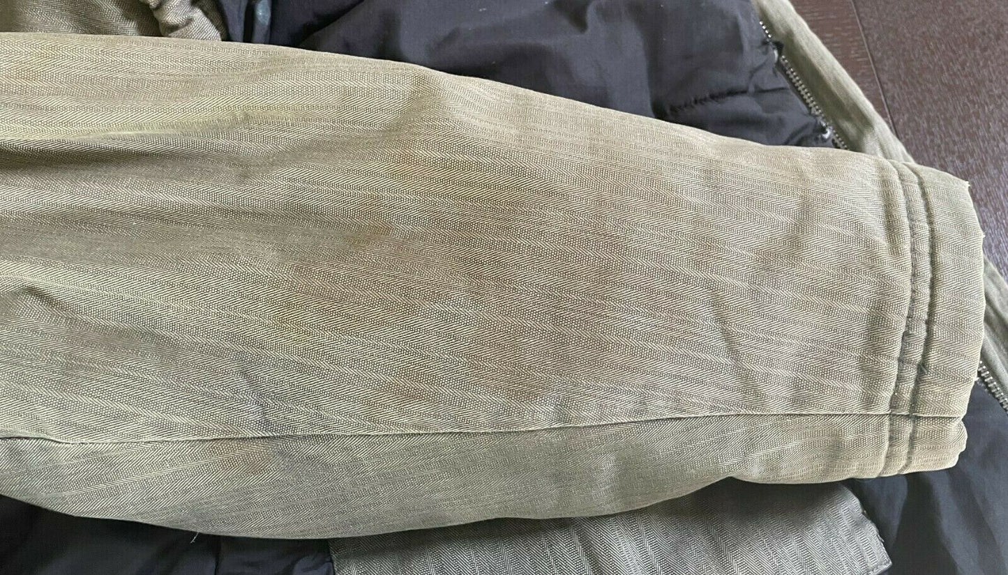 STUSSY Hooded Jacket Gear Khaki Winter Warm Fur Trim Hoodie Mens Size L Vintage