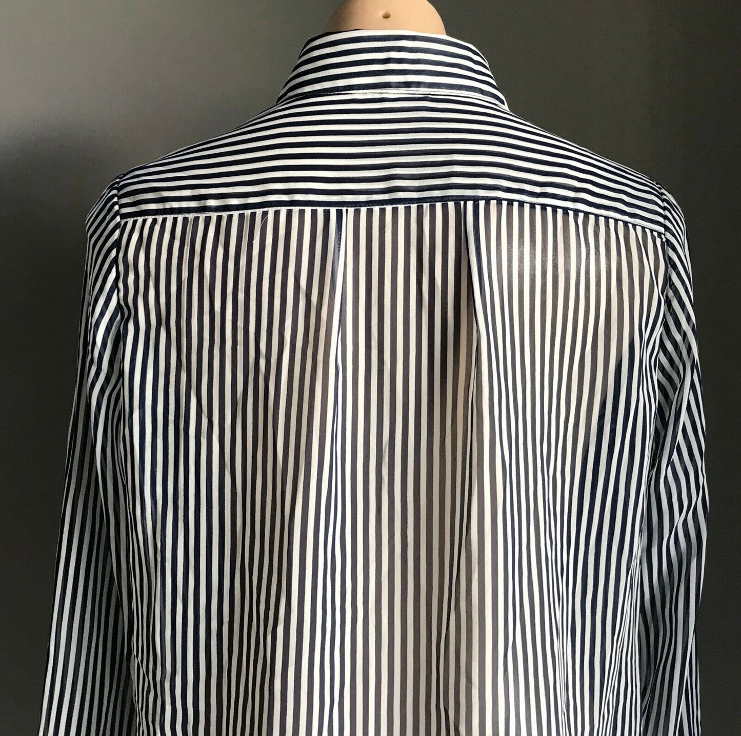 DOOLY Blouse Blue & White Stripe Semi Sheer Long Sleeve Shirt Top Ladies Size 12