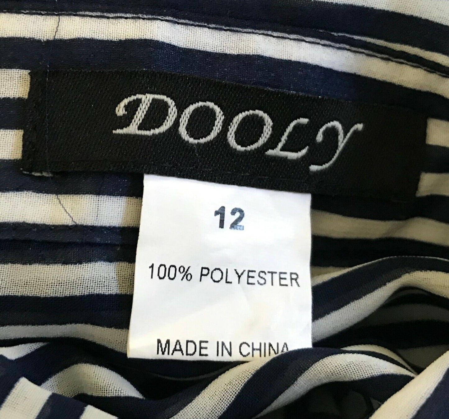 DOOLY Blouse Blue & White Stripe Semi Sheer Long Sleeve Shirt Top Ladies Size 12
