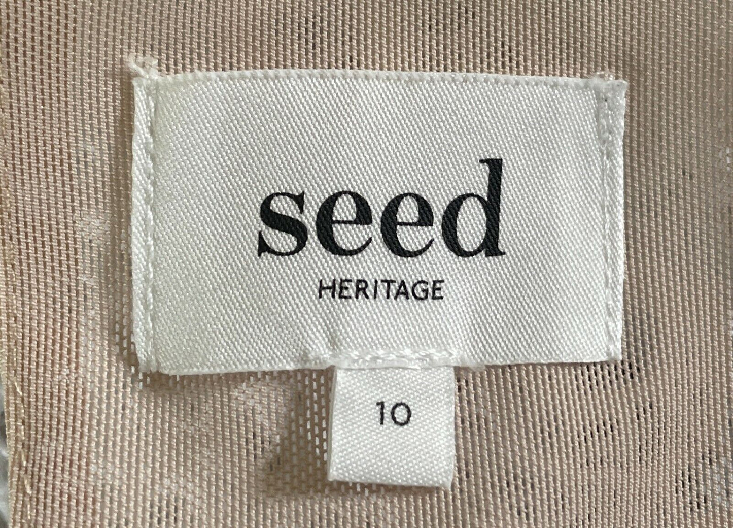 SEED HERITAGE Short Sleeve Blouse White Lace Ruffle Trim Nude Lining Top Sz 10