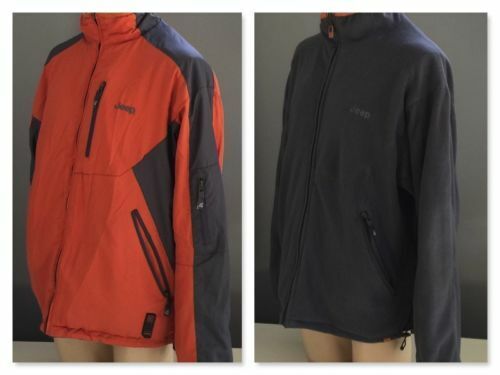 Mens JEEP Jacket Reversible Grey & Orange Zip Windcheater 2 Jackets in One 4WD