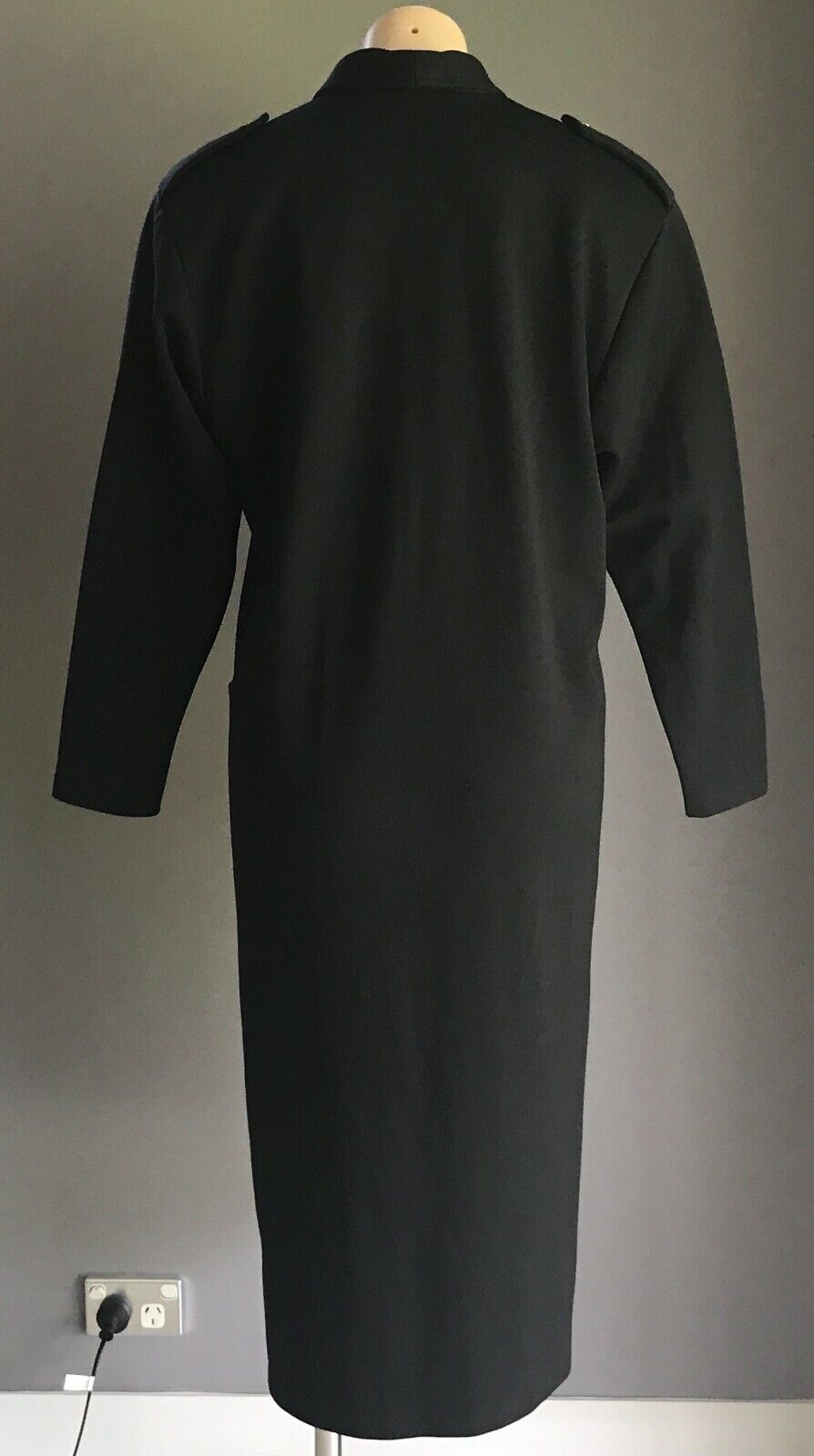 Ladies COAT Black Double Breast Long Sleeve Lightweight Button Long Jacket Sz 14