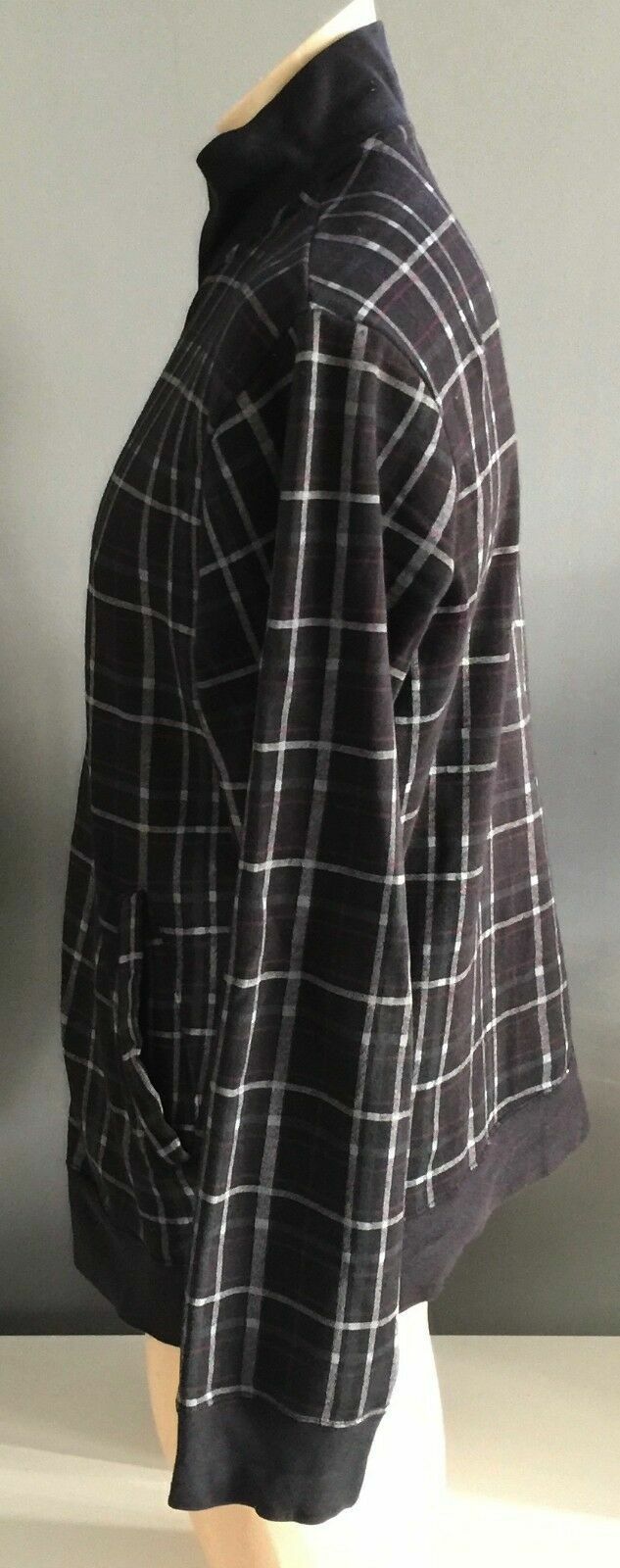 Mens URBANOLOGY Zip Jacket Black Grey & Red Check Print High Neck Size L