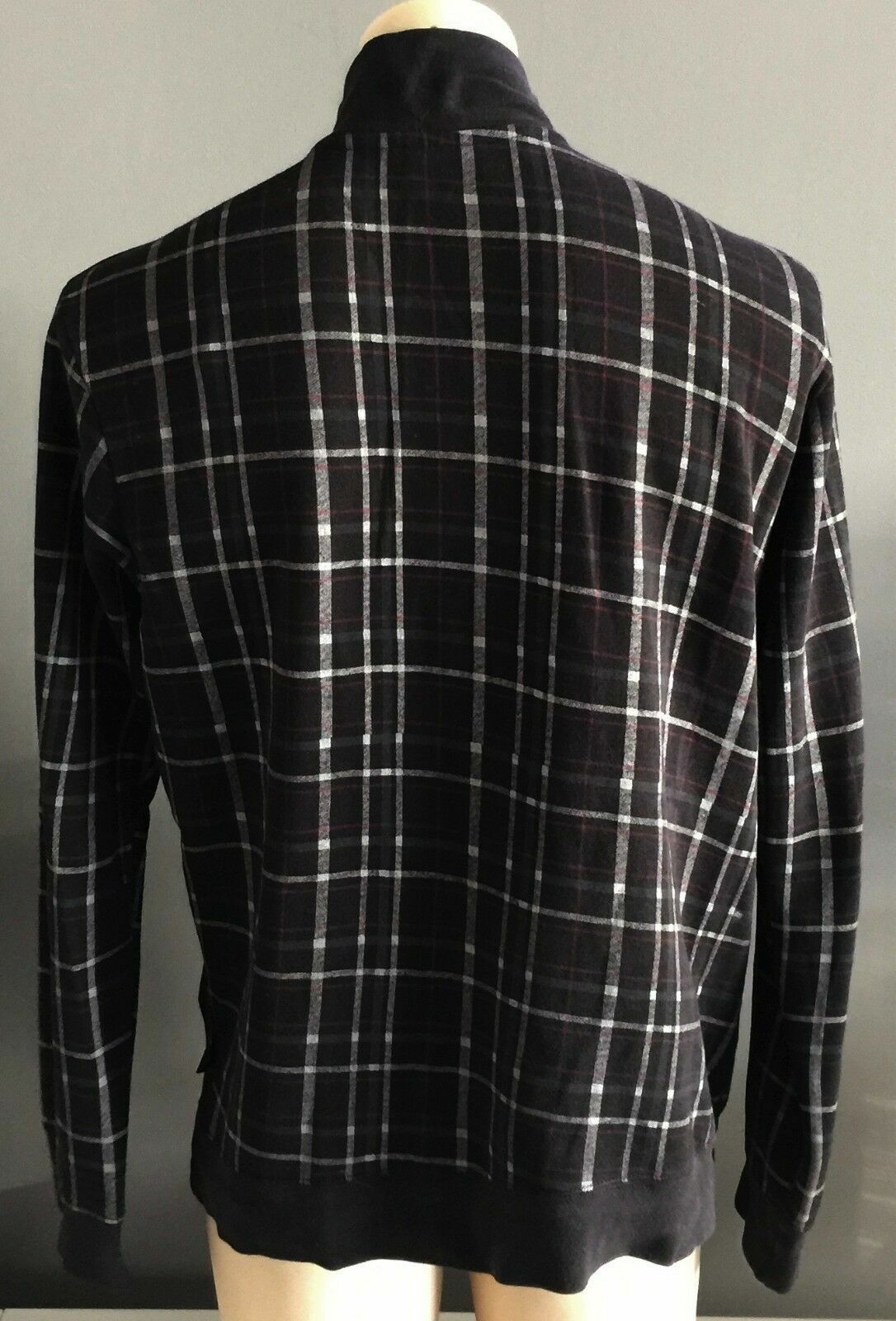 Mens URBANOLOGY Zip Jacket Black Grey & Red Check Print High Neck Size L