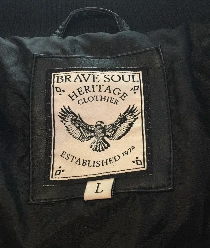 Mens BRAVE SOUL HERITAGE Black "Jenkins" Pleather Bomber Weather Jacket Size L