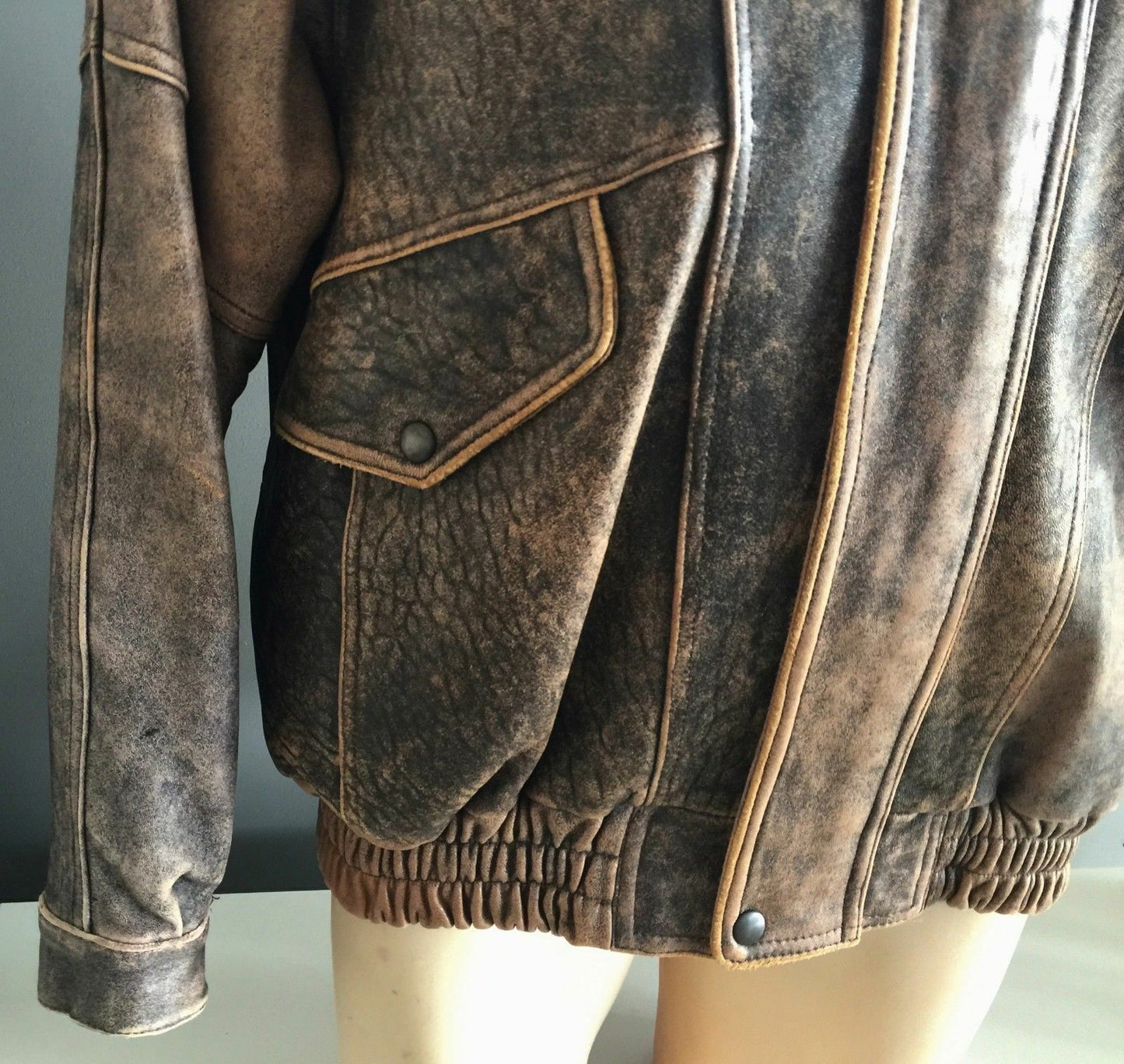 Leather Jacket DAKOTA BROS Vintage Mens 1970's Brown Sand Blasted Truckers Sz 46