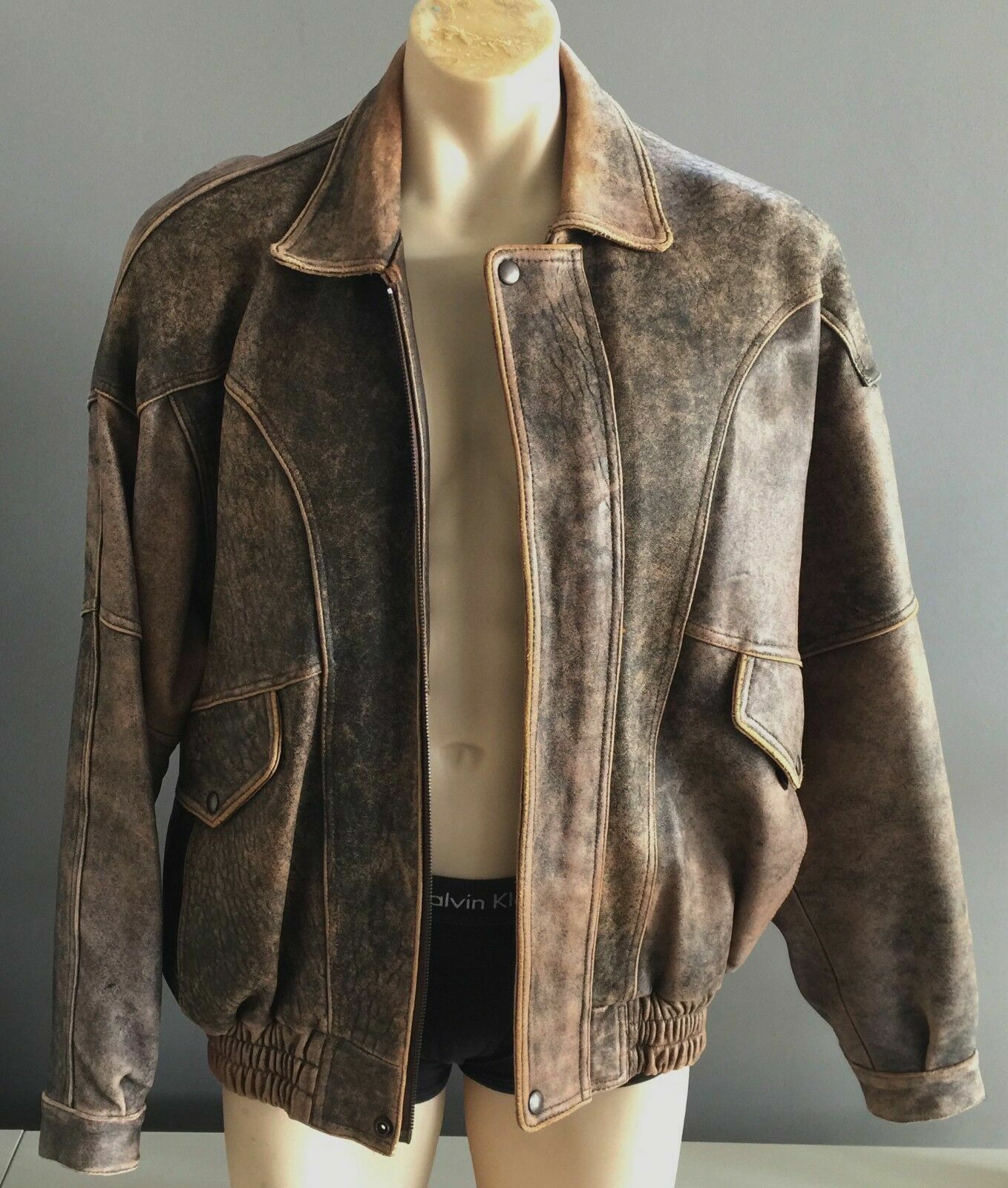 Leather Jacket DAKOTA BROS Vintage Mens 1970's Brown Sand Blasted Truckers Sz 46