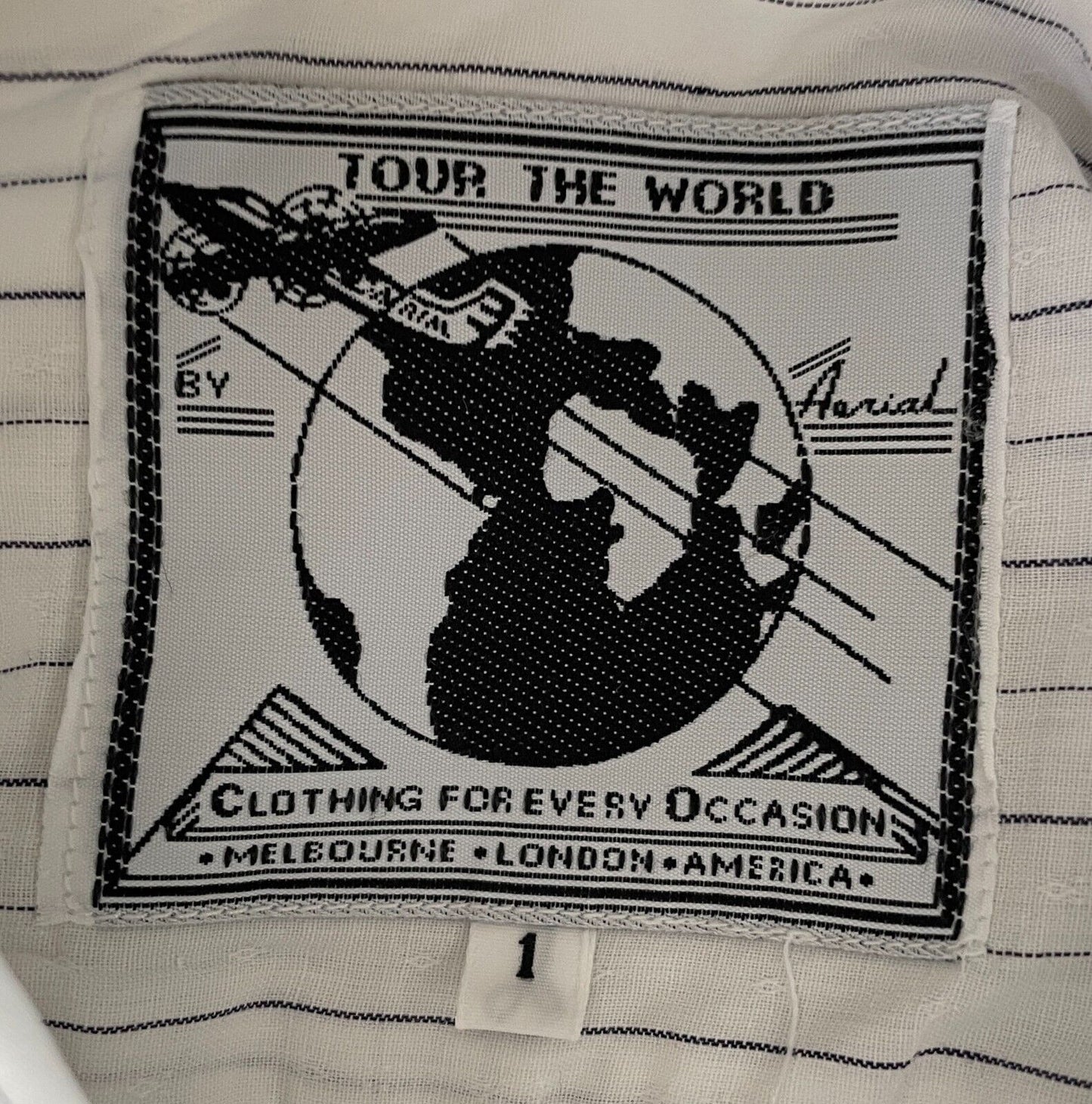TOUR THE WORLD BY AERIAL Shirt Navy Black White Long Sleeve To Fit Chest 112cm