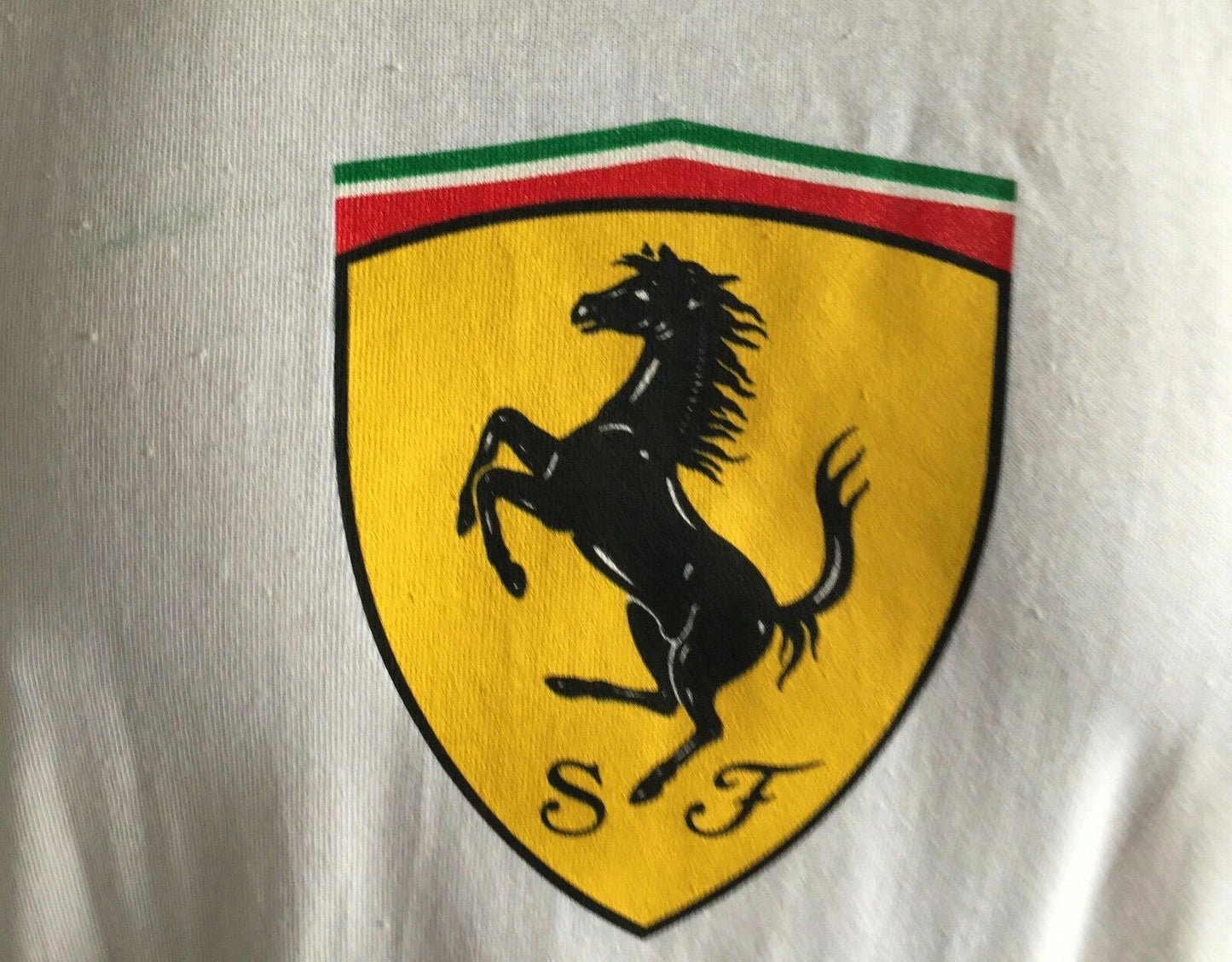 Licensed FERRARI T Shirt White Short Sleeve w Logo Print Mens Tee S Authentic
