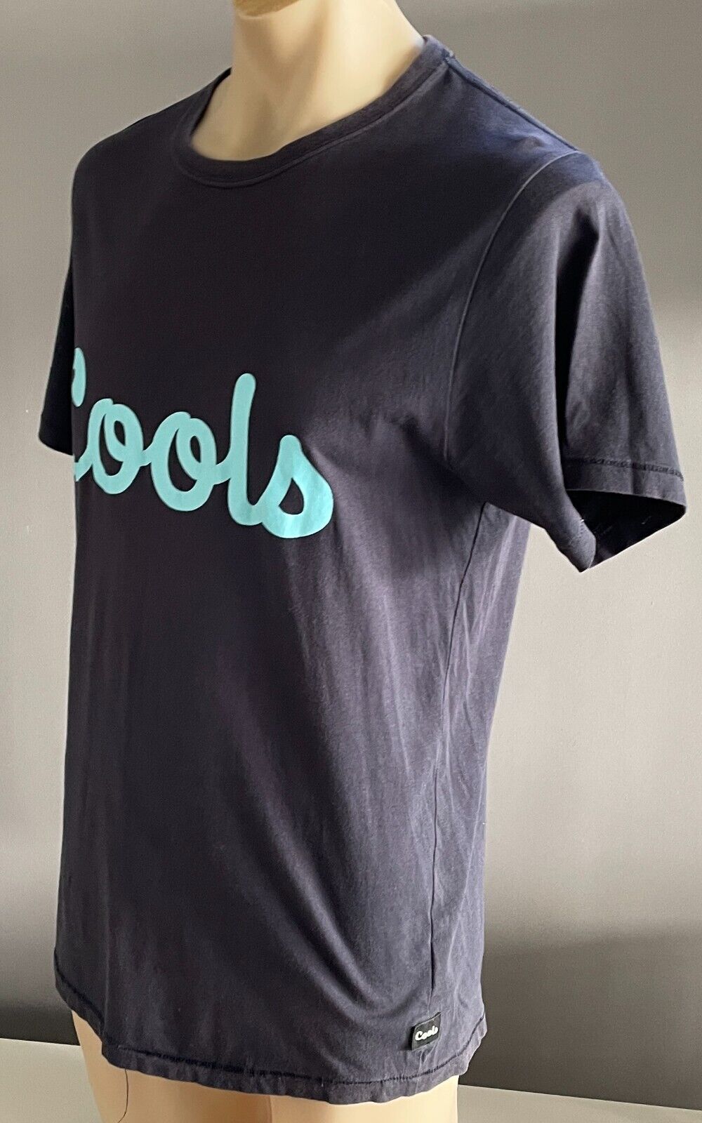 Mens BARNEY COOLS "Cursive Cools" T-Shirt Short Sleeve Navy Blue Tee Size L