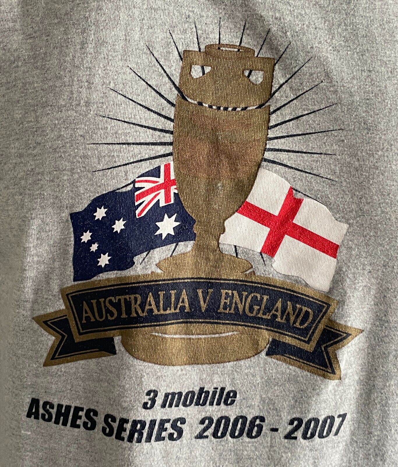 Mens CRICKET ASHES SERIES 2006 2007 T-Shirt Tee Australia V England Grey Sz XL