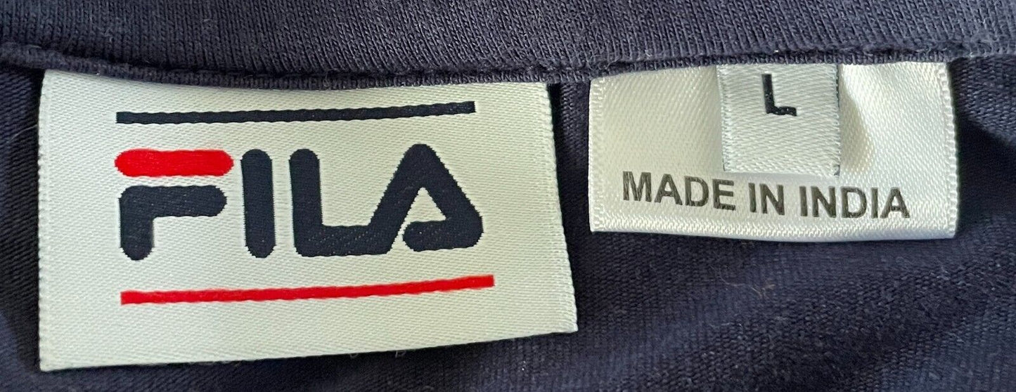 FILA Navy Blue & White Trim Short Sleeve Crop T-Shirt Size L Tee Sport