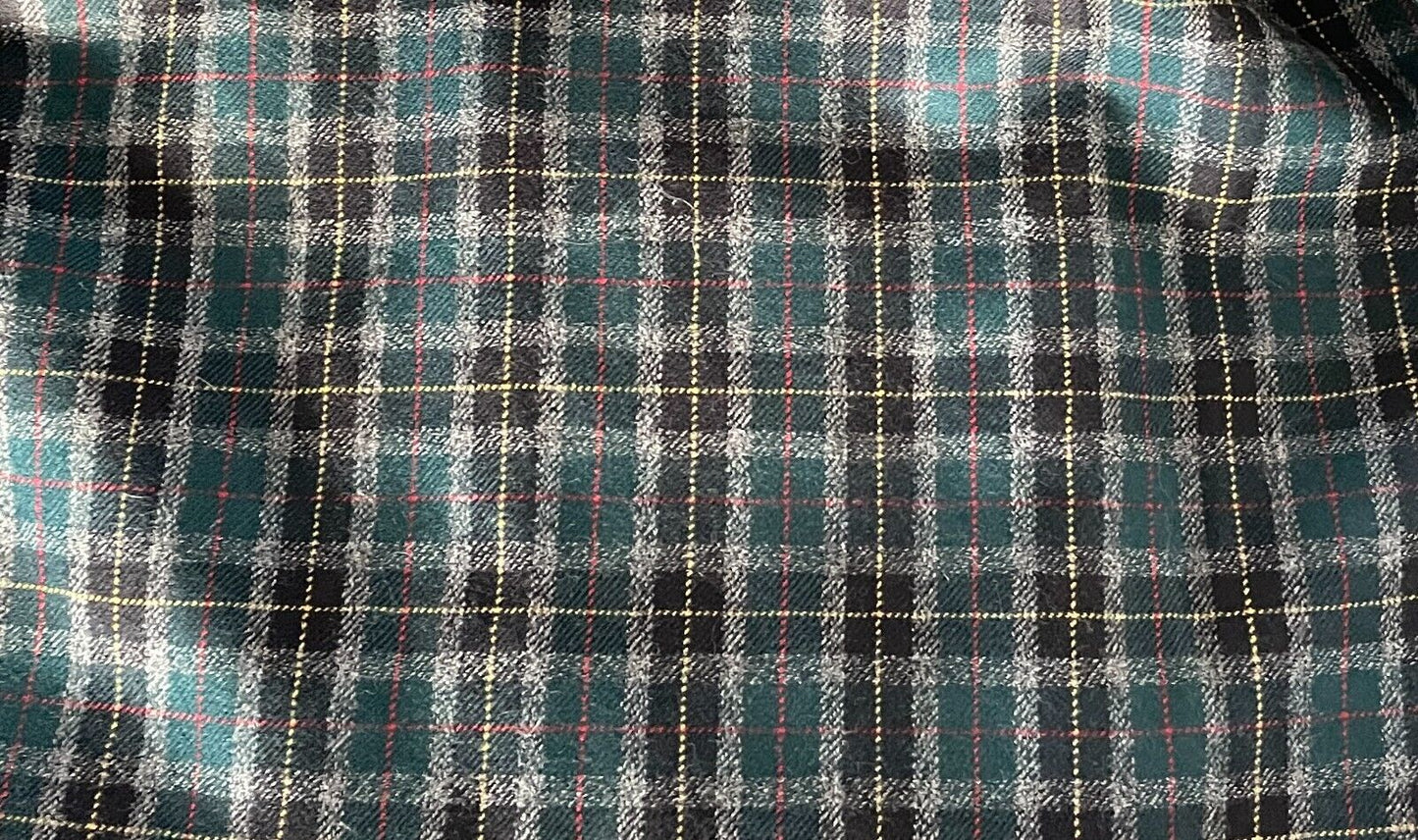 Vintage Wool Midi Straight Skirt Green & Navy Check Plaid Elastic Waist Size 18