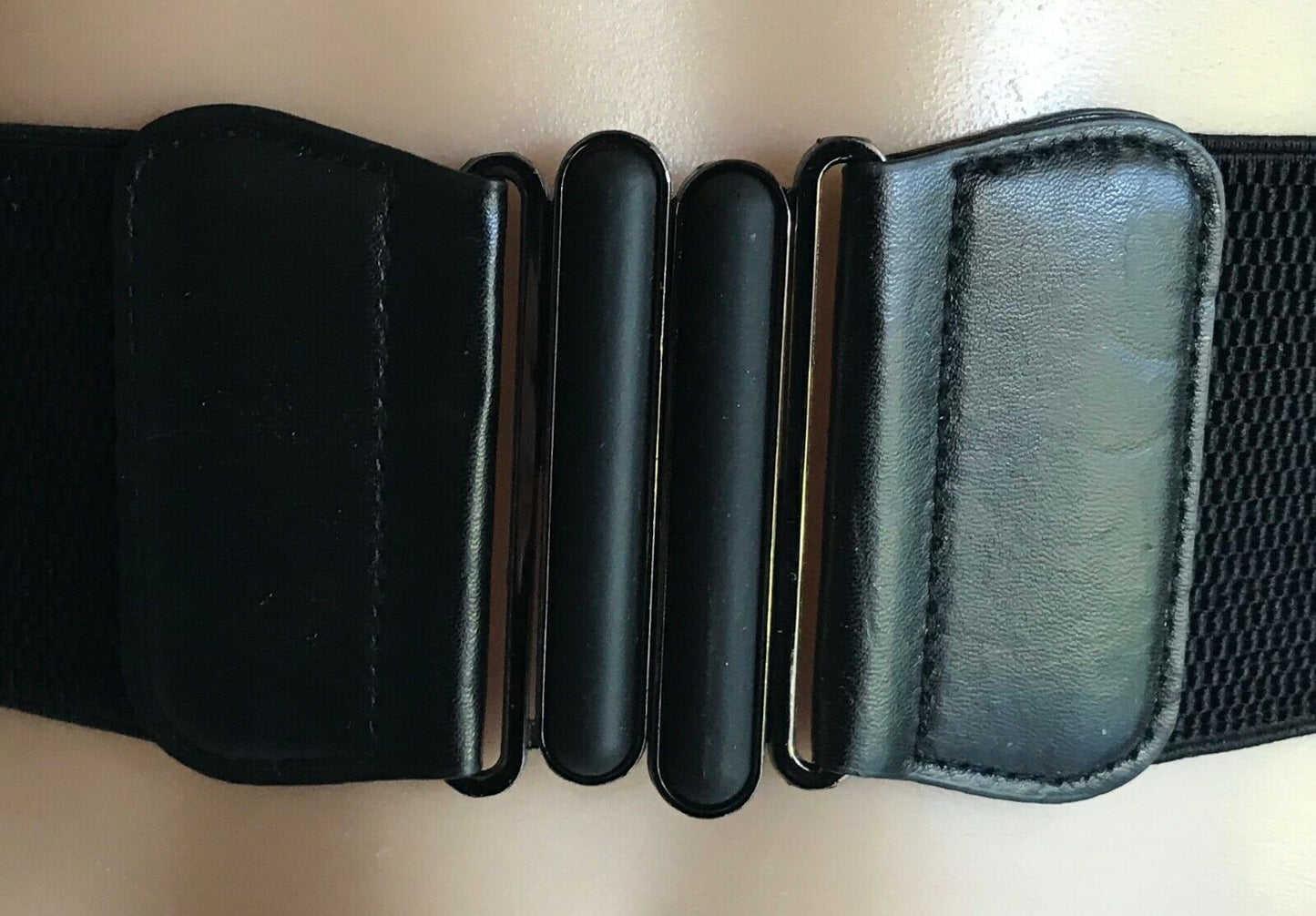 Ladies Belt Elastic 7.5cm Black Thick Large Interlocking Buckle Size 8 10