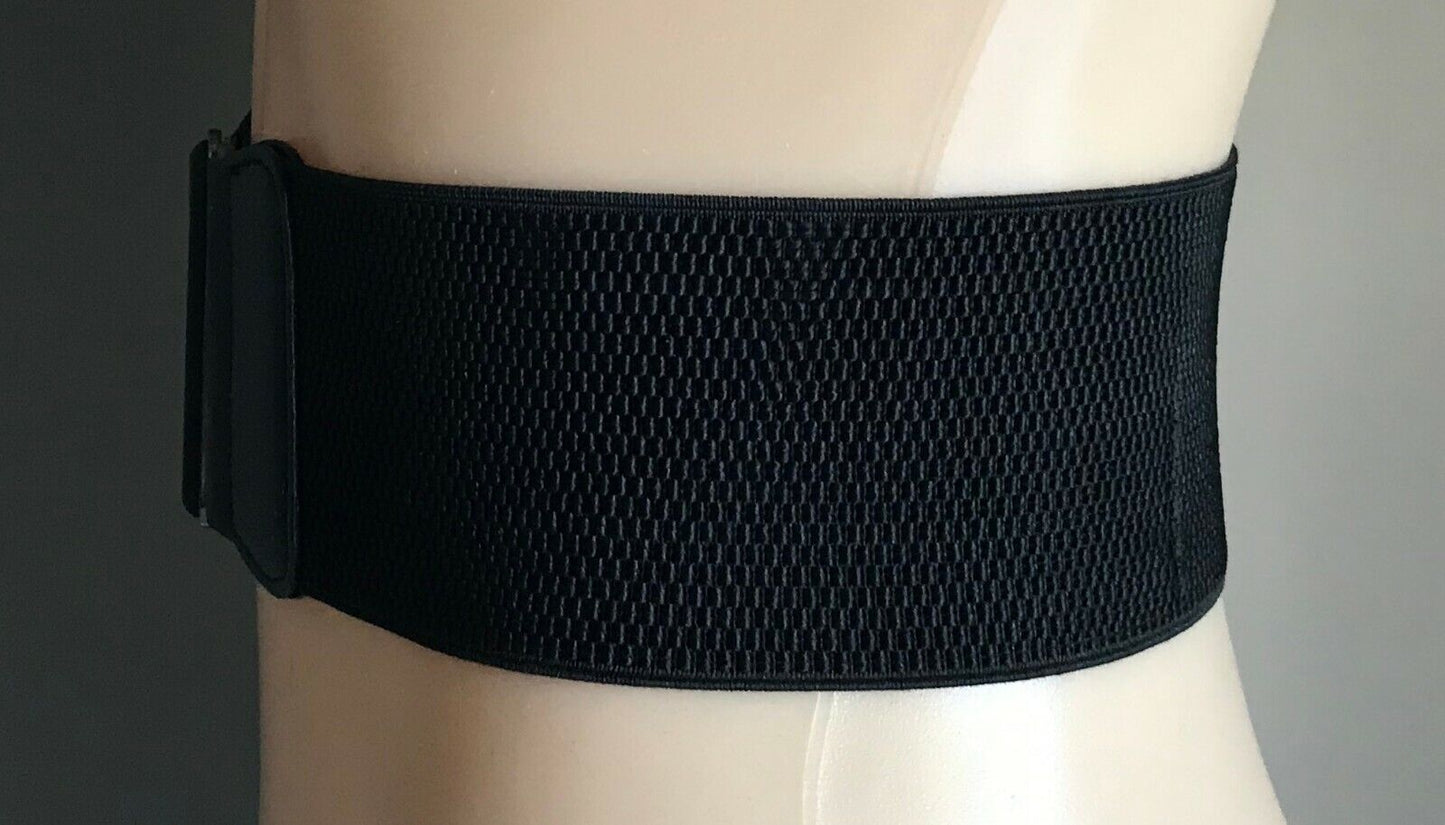 Ladies Belt Elastic 7.5cm Black Thick Large Interlocking Buckle Size 8 10