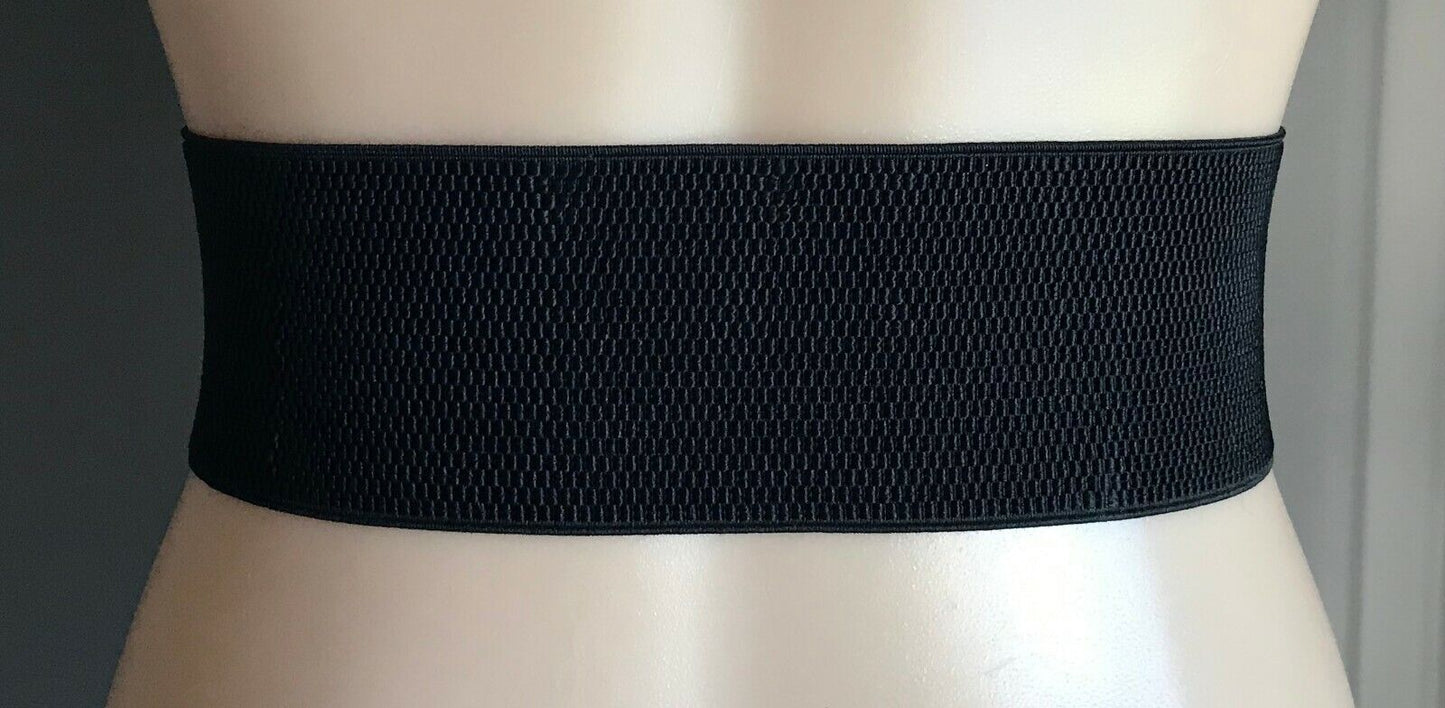 Ladies Belt Elastic 7.5cm Black Thick Large Interlocking Buckle Size 8 10