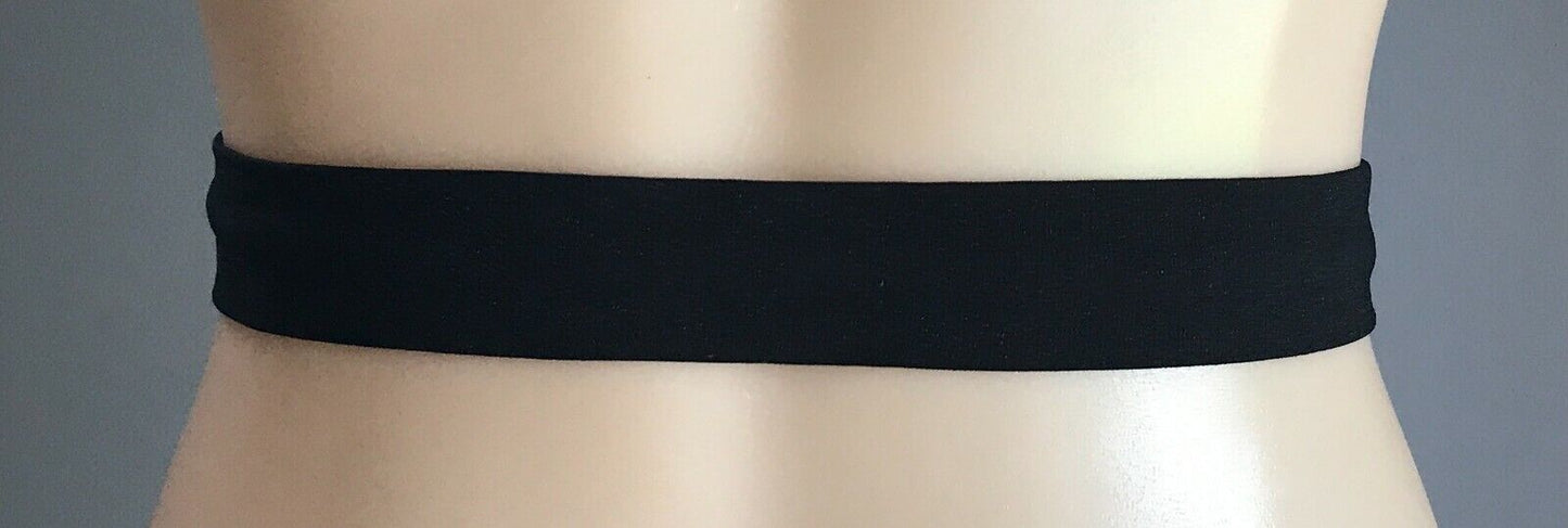 Ladies Belt Fabric 3.5cm Black & Pewter Tone Rectangle Buckle Size 8