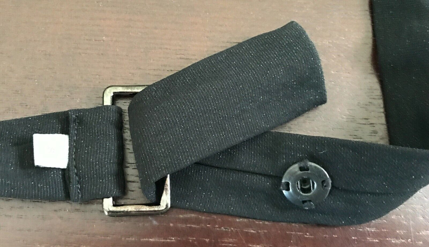 Ladies Belt Fabric 3.5cm Black & Pewter Tone Rectangle Buckle Size 8
