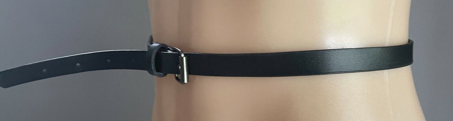 Ladies Belt Pleather 1.5cm Thin Matt Black PU Silver Buckle Trim Waist 69 - 81cm