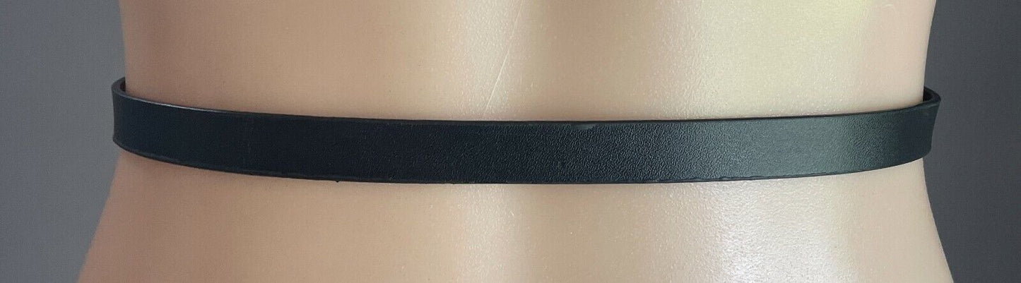 Ladies Belt Pleather 1.5cm Thin Matt Black PU Silver Buckle Trim Waist 69 - 81cm
