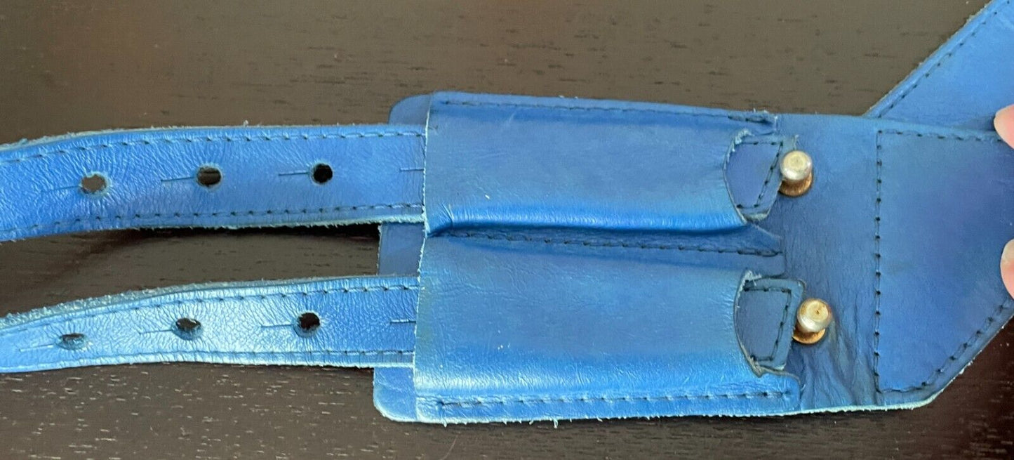 Ladies LEATHER Belt 5cm Blue Double Strap Press Through Stud Sz 10 12 80's Retro