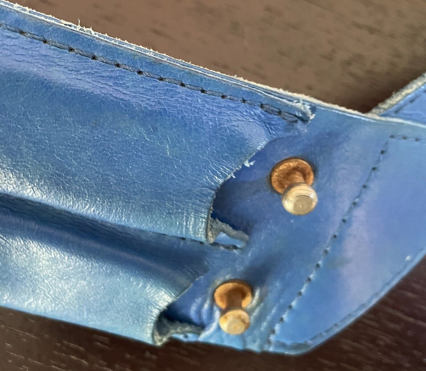 Ladies LEATHER Belt 5cm Blue Double Strap Press Through Stud Sz 10 12 80's Retro