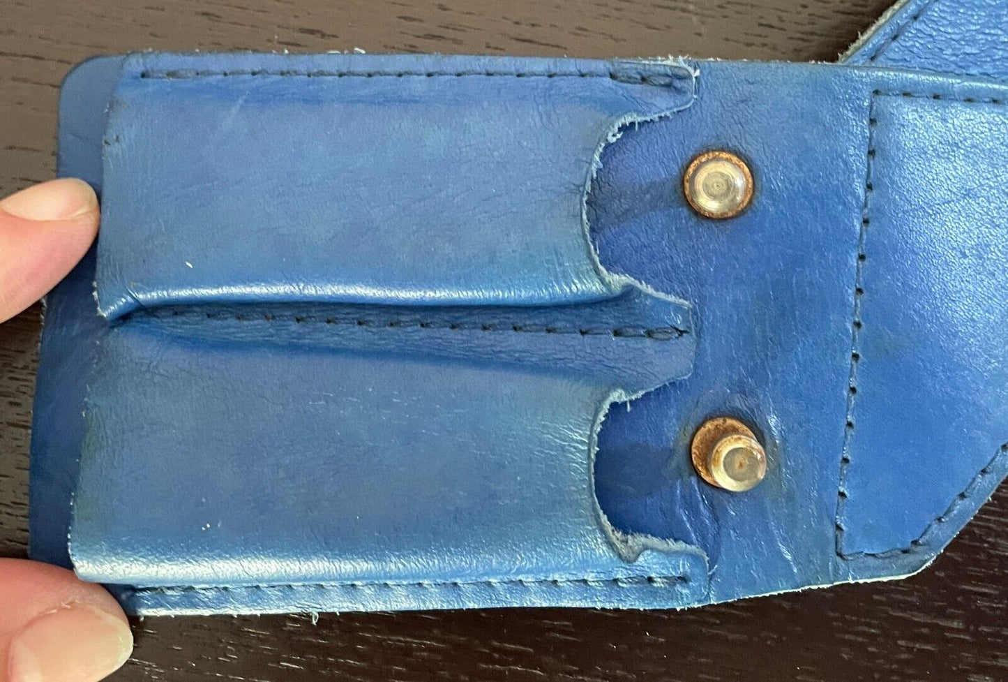 Ladies LEATHER Belt 5cm Blue Double Strap Press Through Stud Sz 10 12 80's Retro