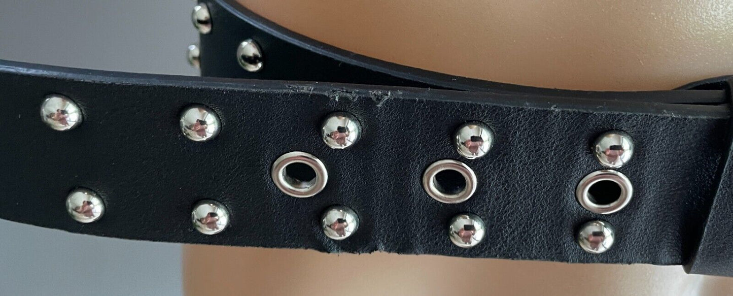 Ladies Belt Pleather 4cm Silver Stud Trim Wide To Fit Waist 68 - 88cm