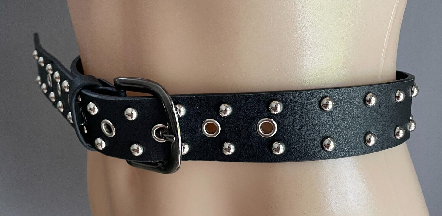 Ladies Belt Pleather 4cm Silver Stud Trim Wide To Fit Waist 68 - 88cm