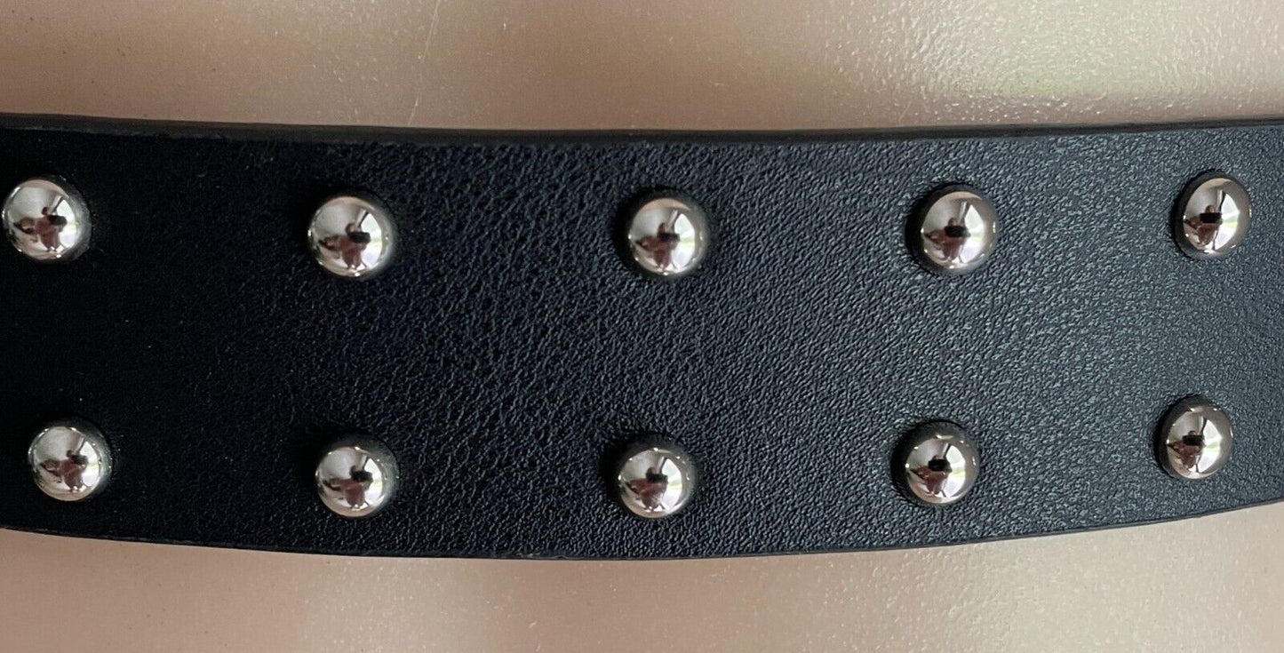 Ladies Belt Pleather 4cm Silver Stud Trim Wide To Fit Waist 68 - 88cm