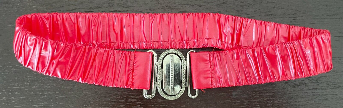 Ladies Belt Elastic Red PU Silver Tone Interlock Buckle Sz 8 10 Retro 1980’s
