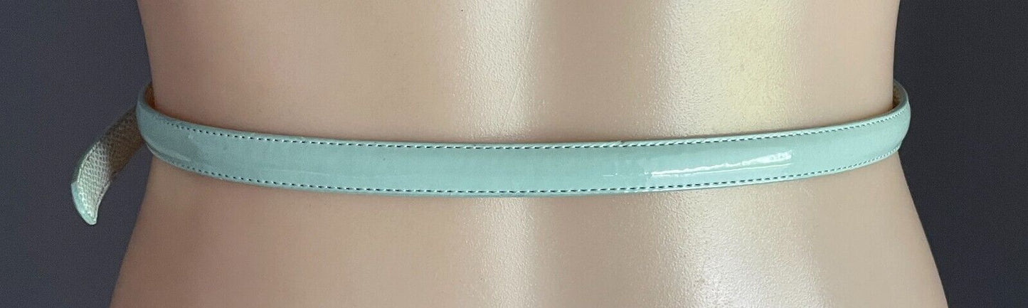 Ladies Belt Pleather 1.5cm Mint Green Patent Silver Tone Buckle Fit 70 85cm NEW
