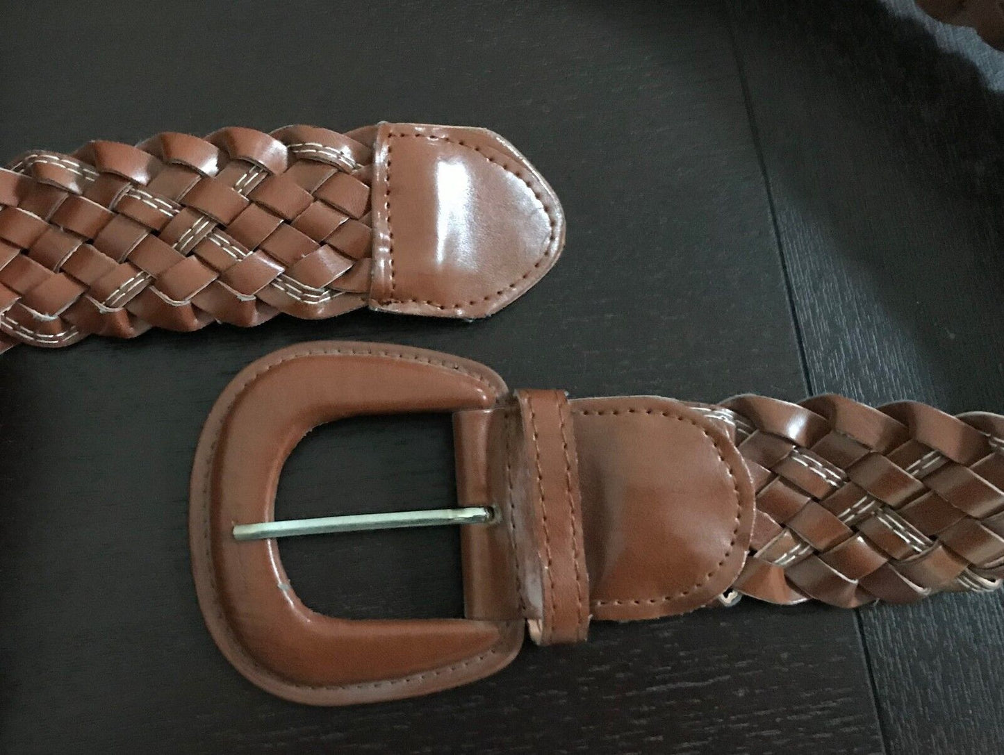 Ladies Belt Pleather 5cm WOVEN TAN White Stitch Trim Size 10 14 BOHO