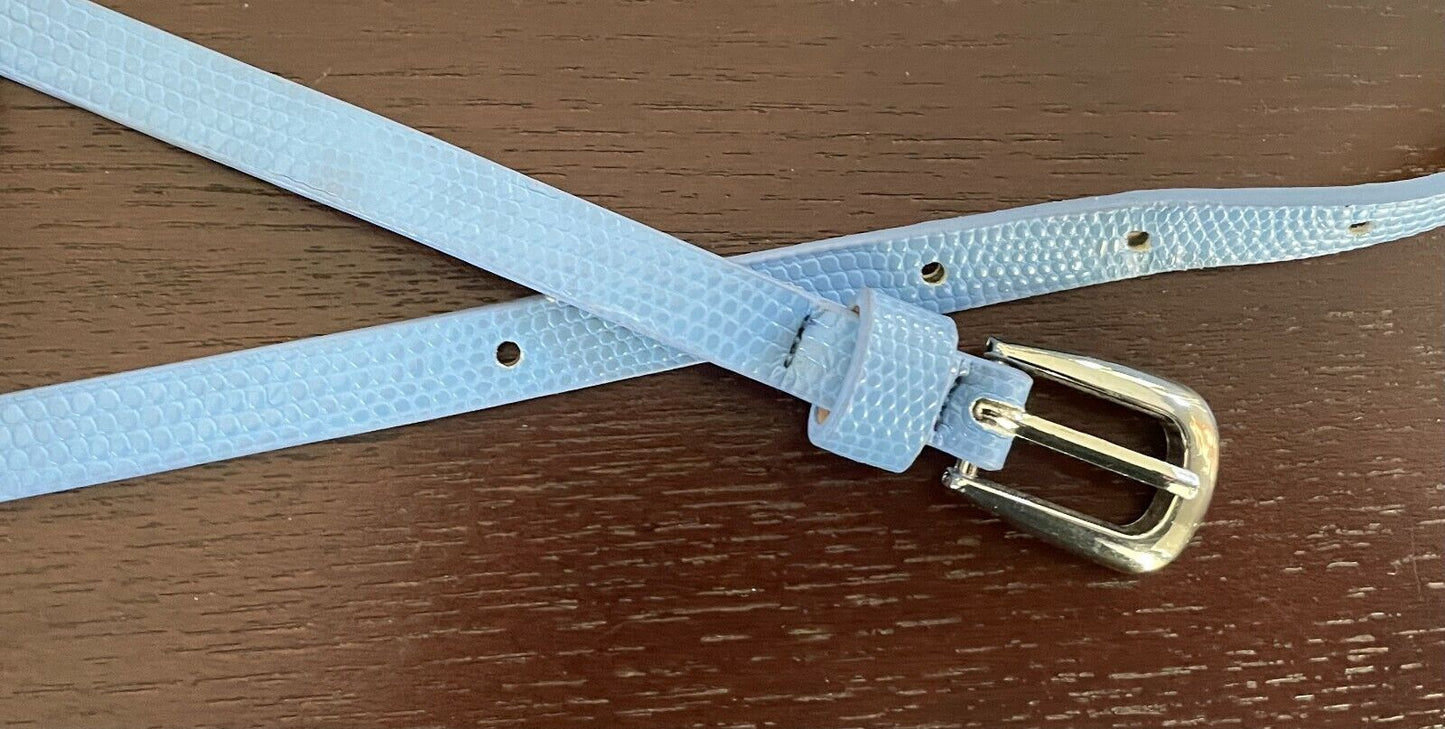 Ladies Belt Pleather 1cm Blue Croc & PU Fit Waist 66 - 76cm Thin Skinny