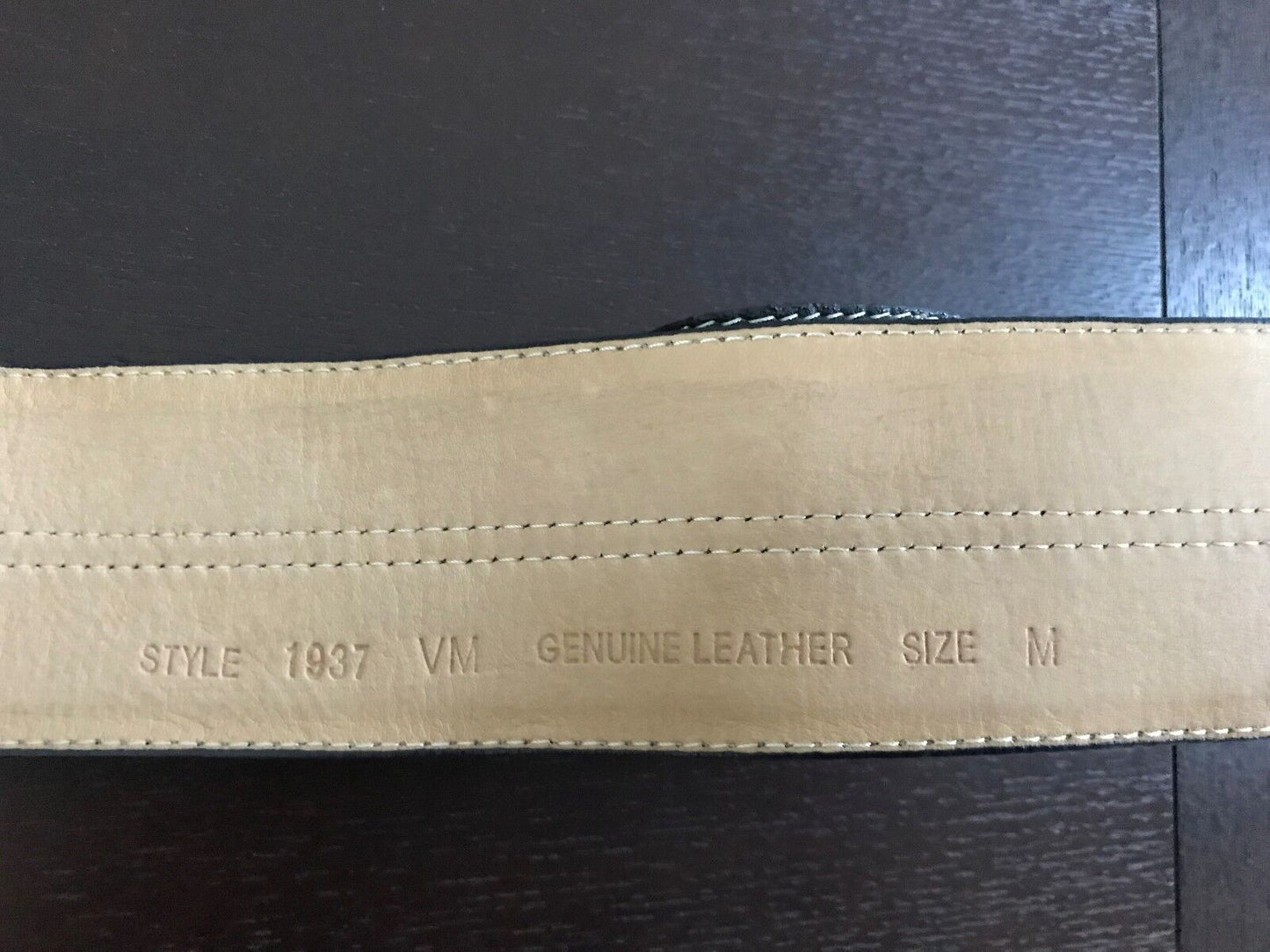 Ladies LEATHER Belt 5.5cm Wide Back & Tan Grain White Stitch Trim M 10 12