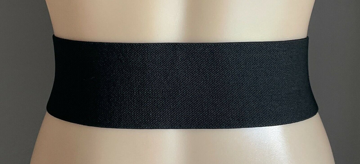 Ladies Belt Elastic 7.5cm Black Wide Beaded Flower at Buckle Size 10 - 12