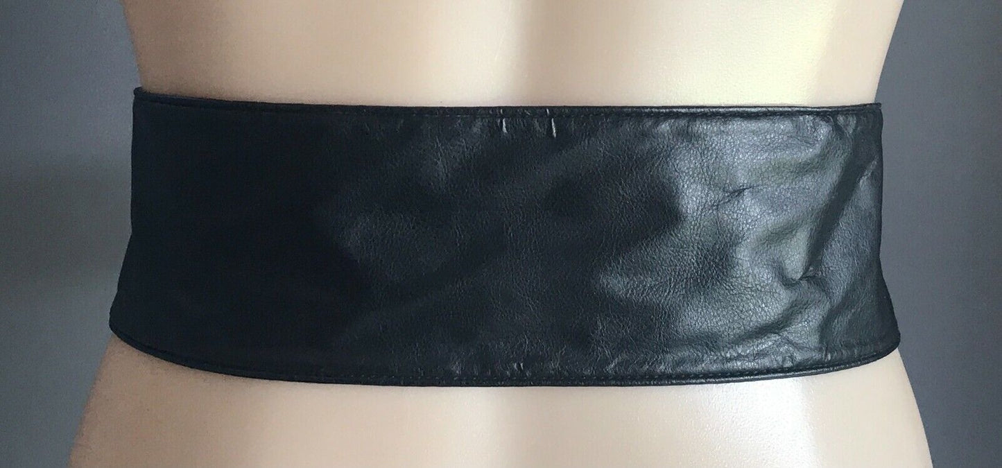 Ladies Belt Pleather 7.5cm Black Sash Style Belt Size M / L 12 - 14